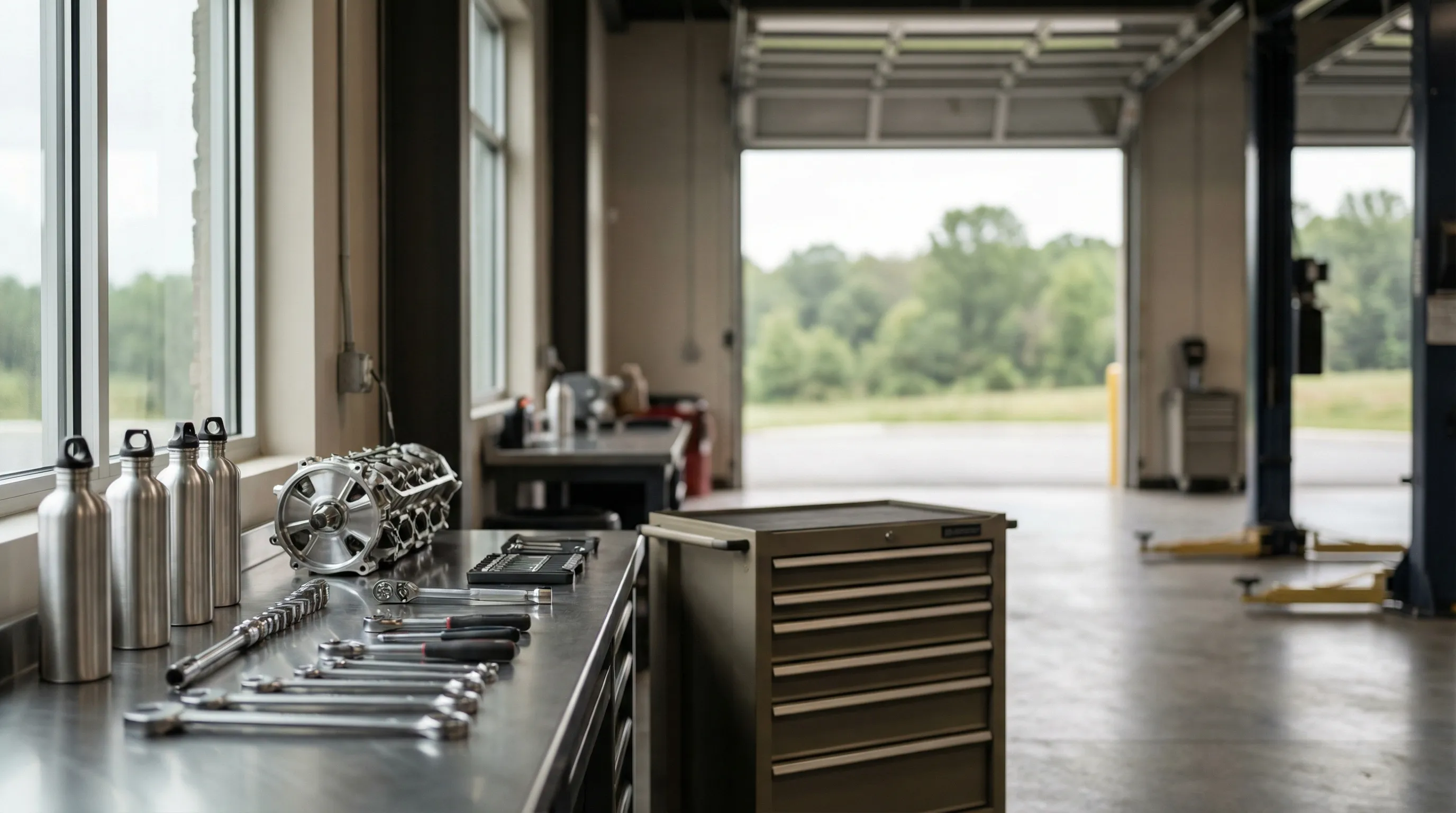 ASE-certified mechanic at a Clarksville, TN auto repair shop reviewing a vehicle diagnostic report with a Fort Campbell military family