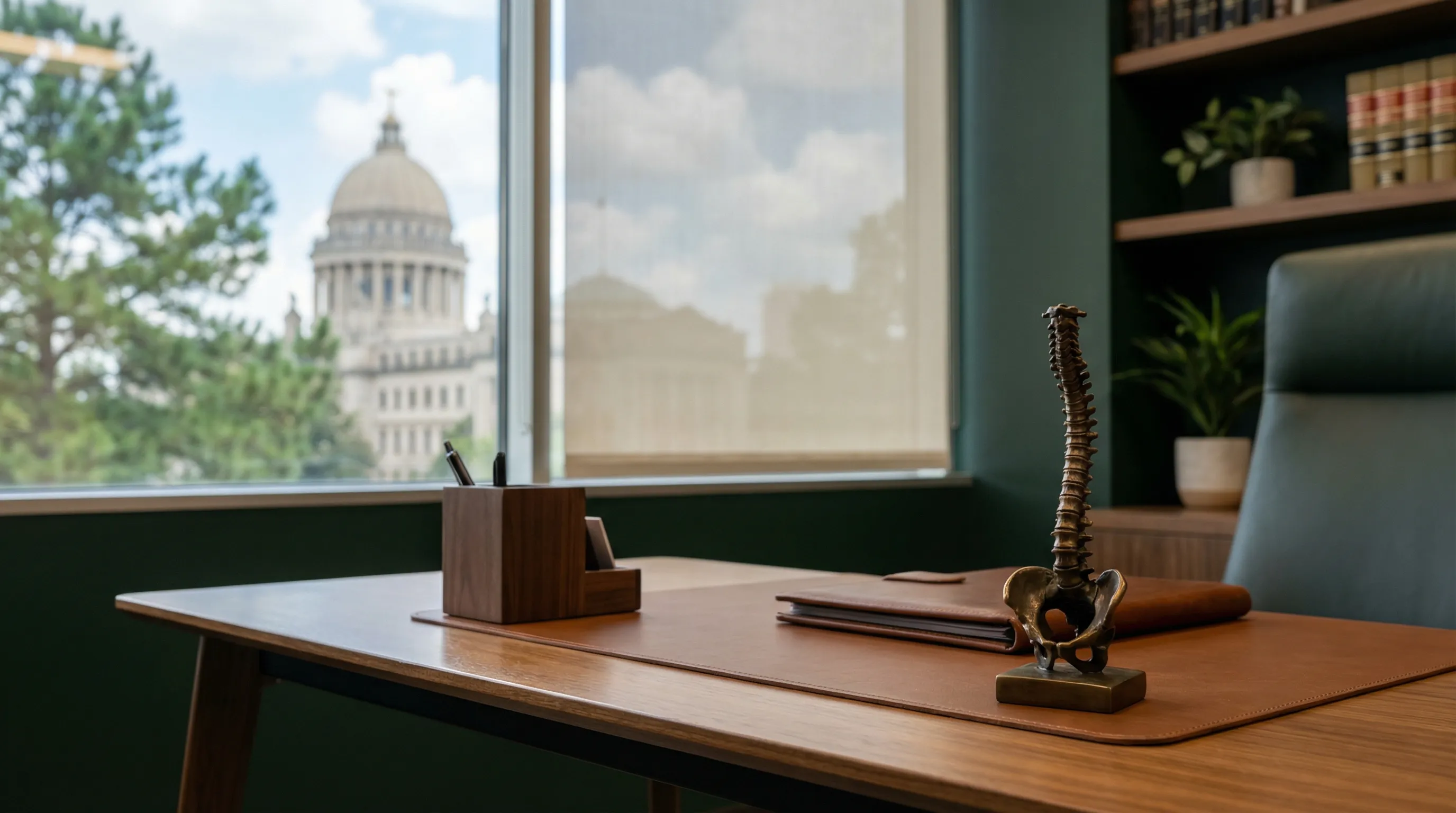 Professional personal injury law office consultation room in downtown Jackson, MS near the courthouse district