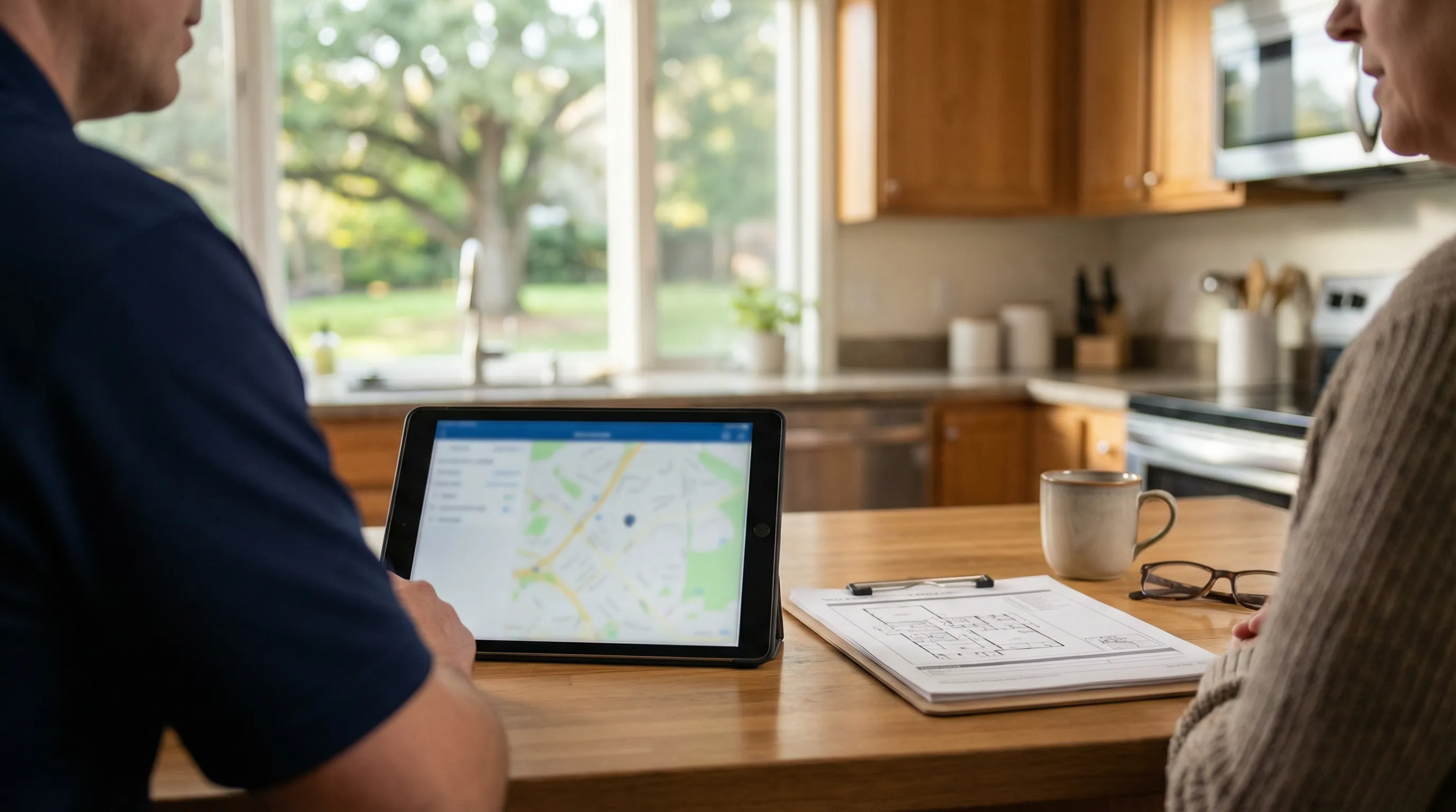 Pest control technician treating the perimeter foundation of a new construction home in Murfreesboro's Blackman neighborhood with a branded company truck in the driveway