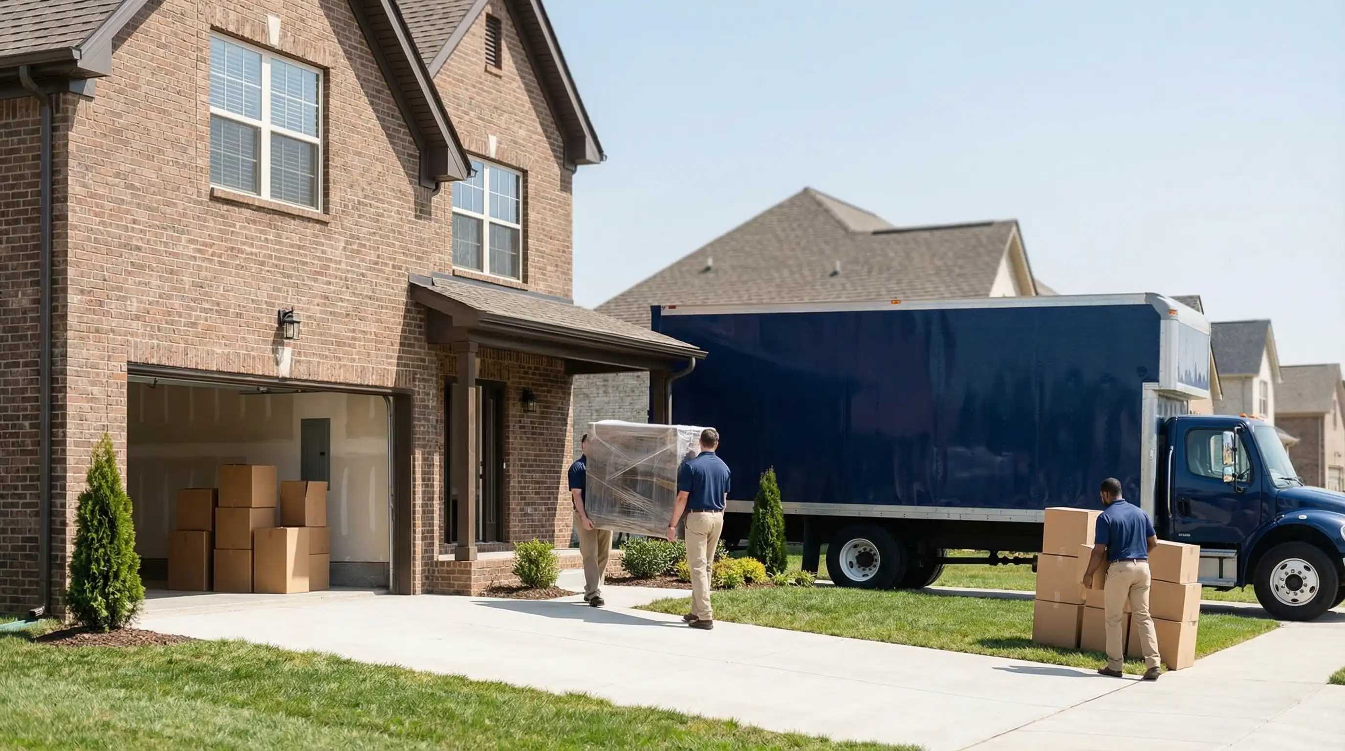 Local moving company crew loading furniture for residential move in Murfreesboro, TN new construction neighborhood