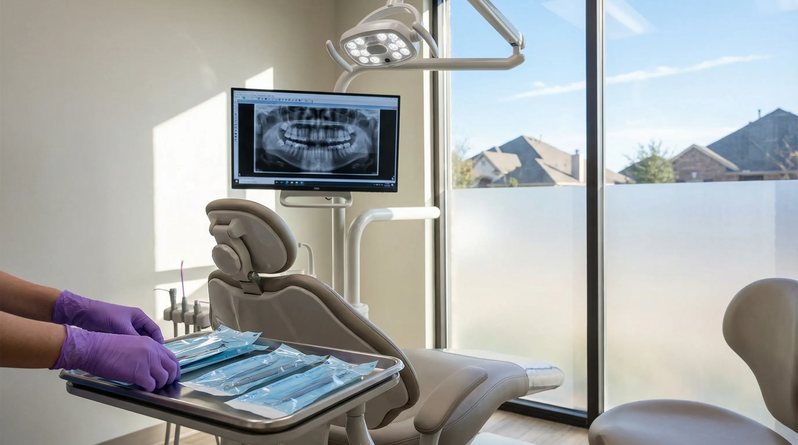 Modern dental practice reception area welcoming new patients in Denton, TX