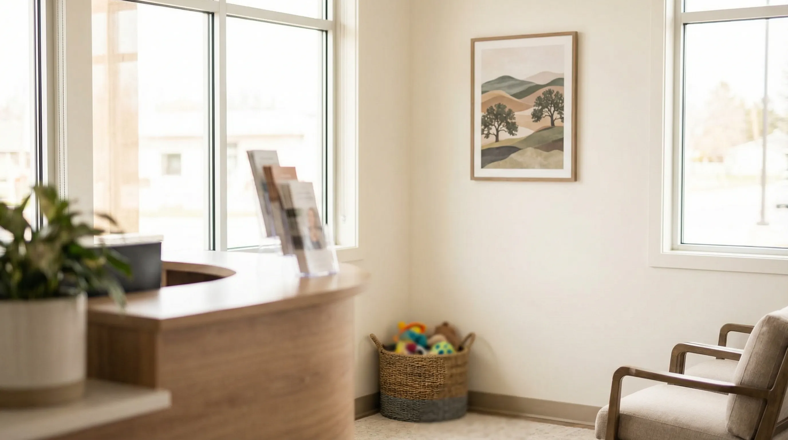 Modern dental practice reception area welcoming new patients in Denton, TX