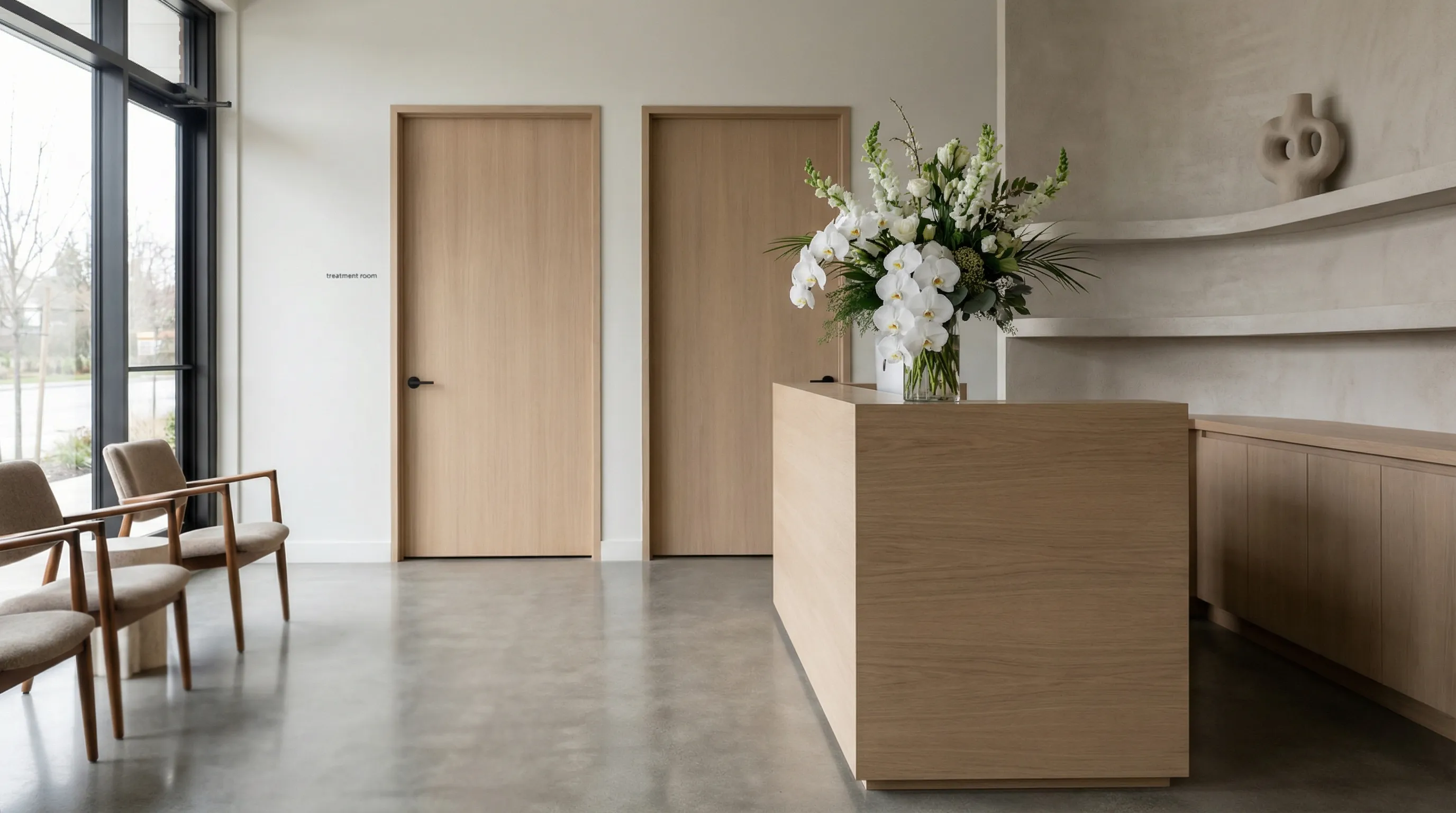 Boutique medical spa treatment room and reception area in Denton, TX