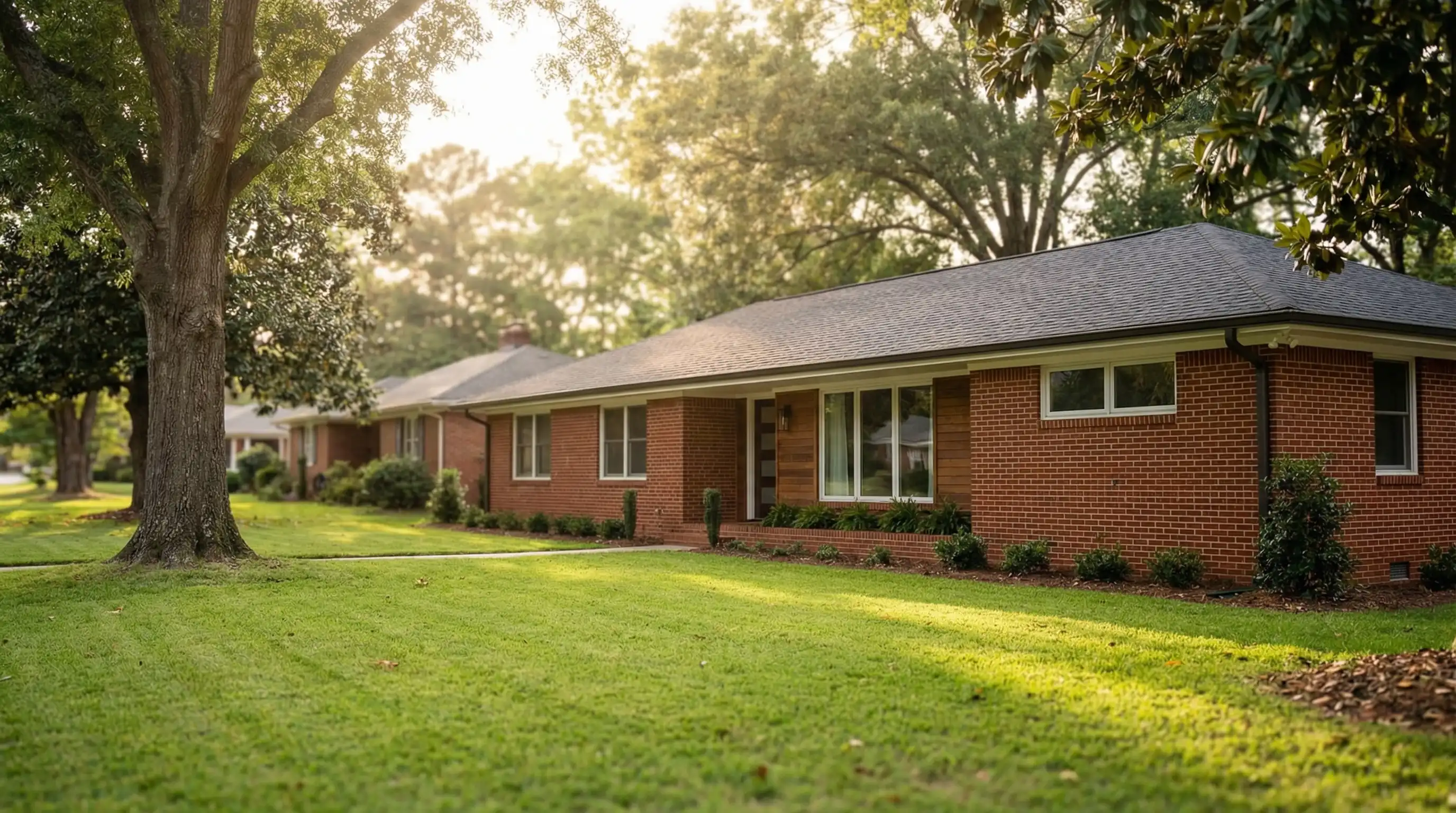 Real estate agent reviewing home listings on a laptop with a young couple at a kitchen table in a Macon, GA home