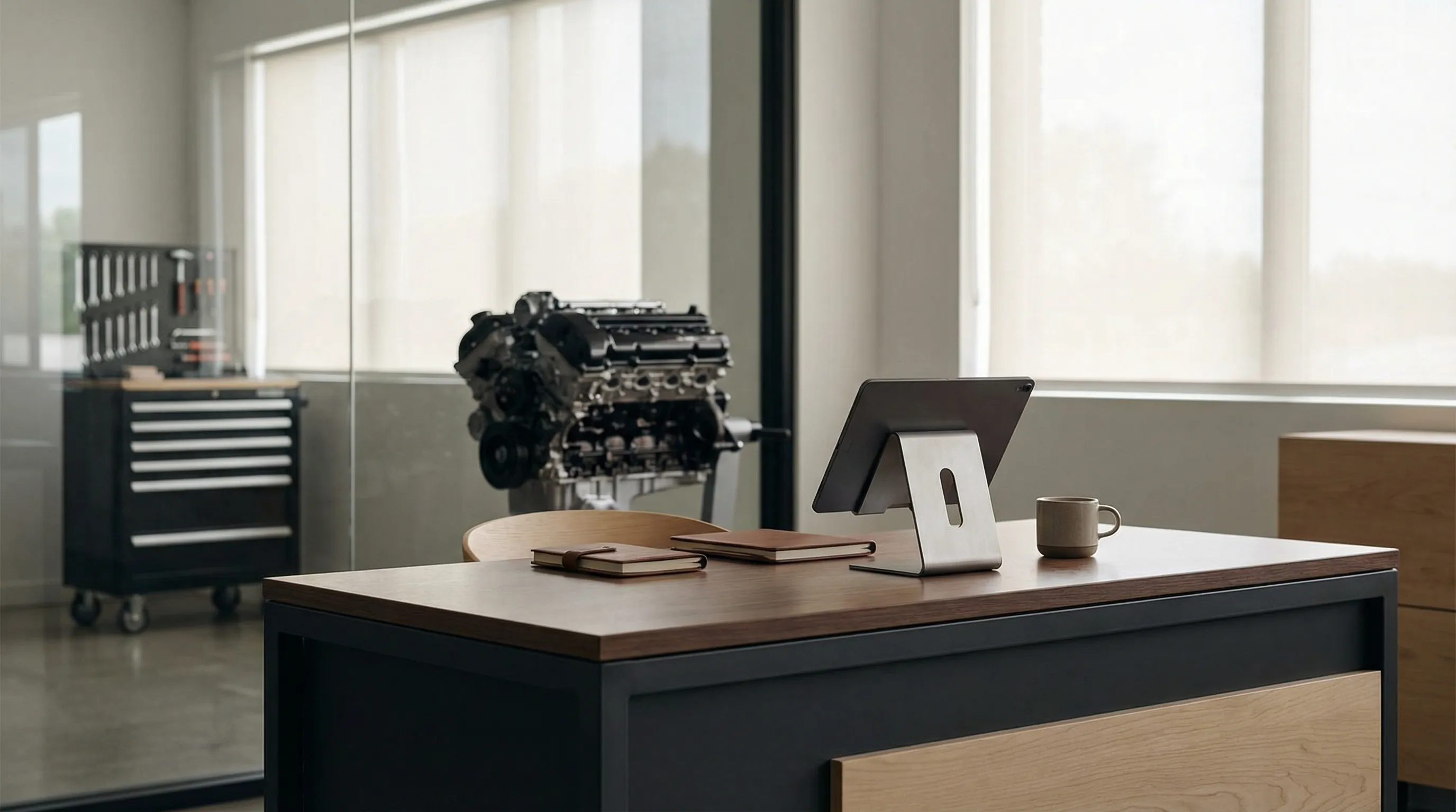 Independent mechanic in branded uniform reviewing a vehicle inspection report on a tablet with a customer at a Macon, GA auto repair shop
