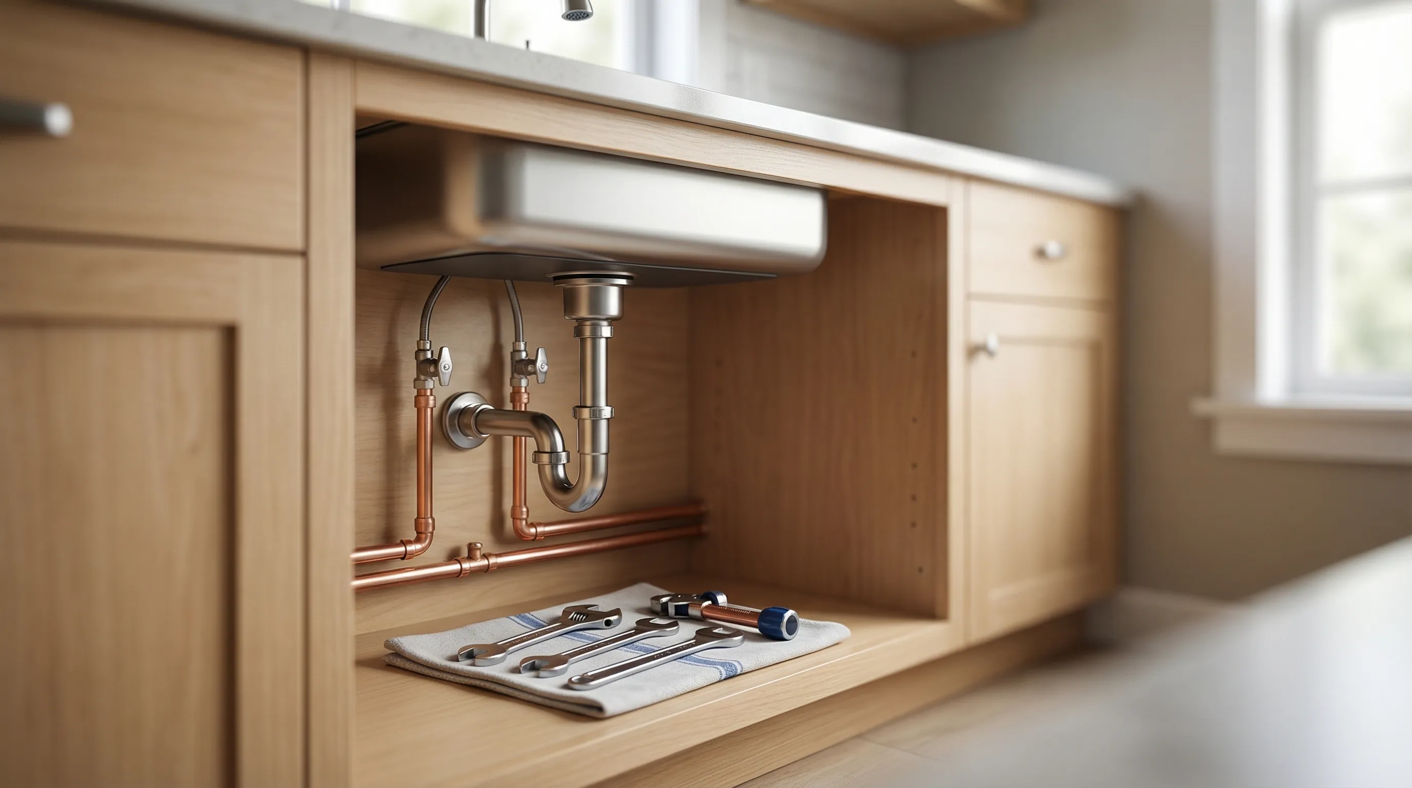 Licensed plumber working on residential plumbing repairs in a Killeen, TX home