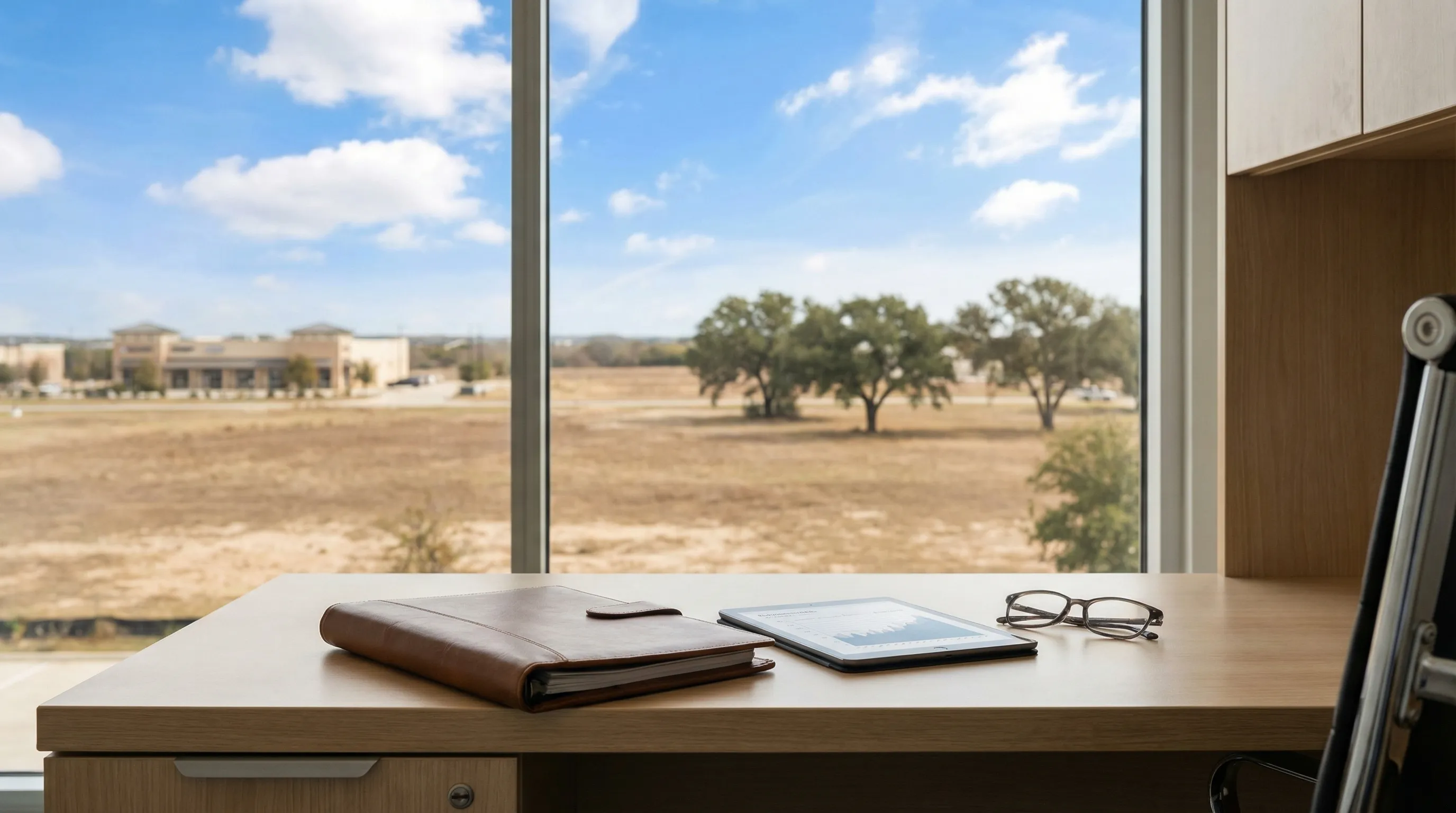 Professional personal injury law office consultation room in Killeen, TX with attorney reviewing documents with client