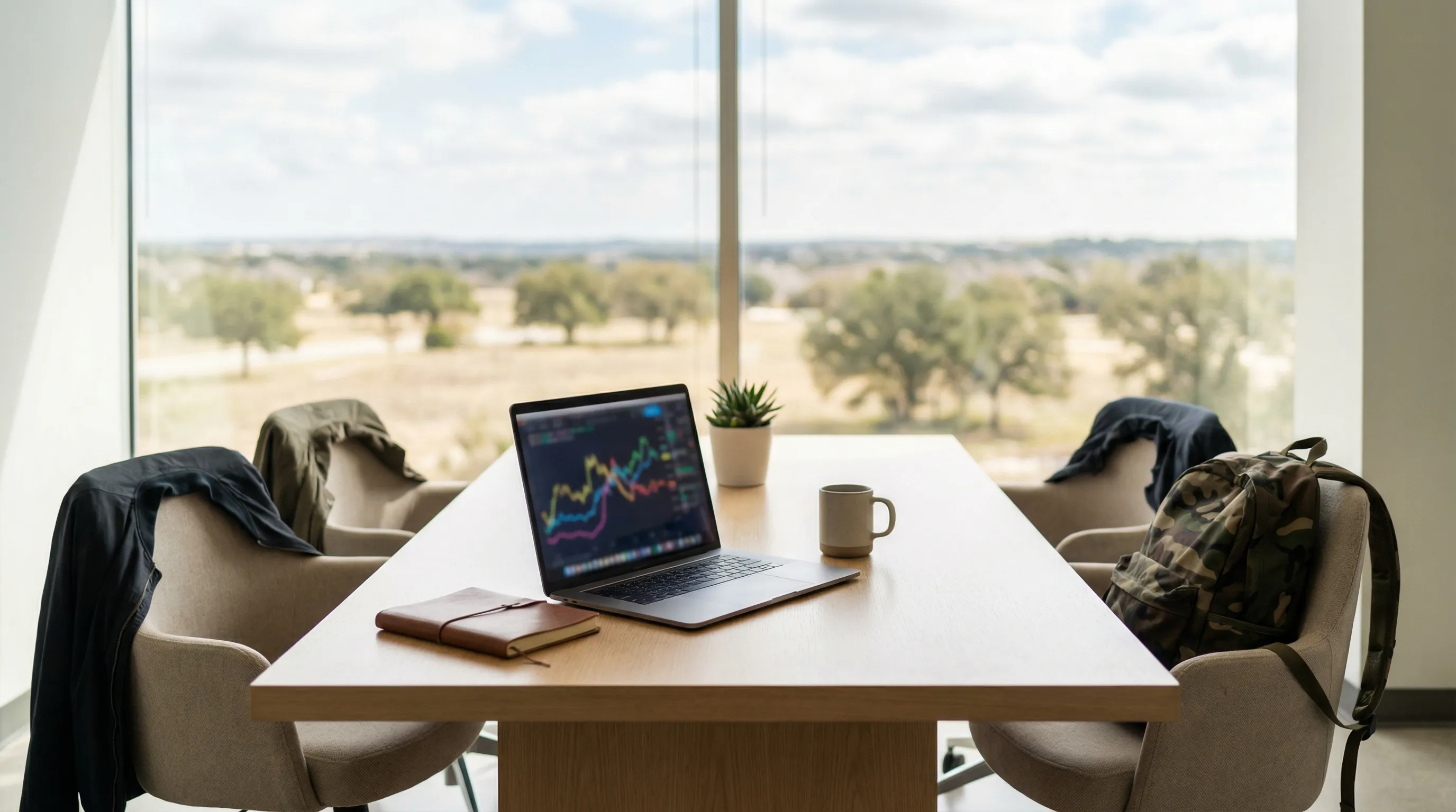 Financial advisor meeting with military couple in professional office in Killeen, TX reviewing investment portfolio