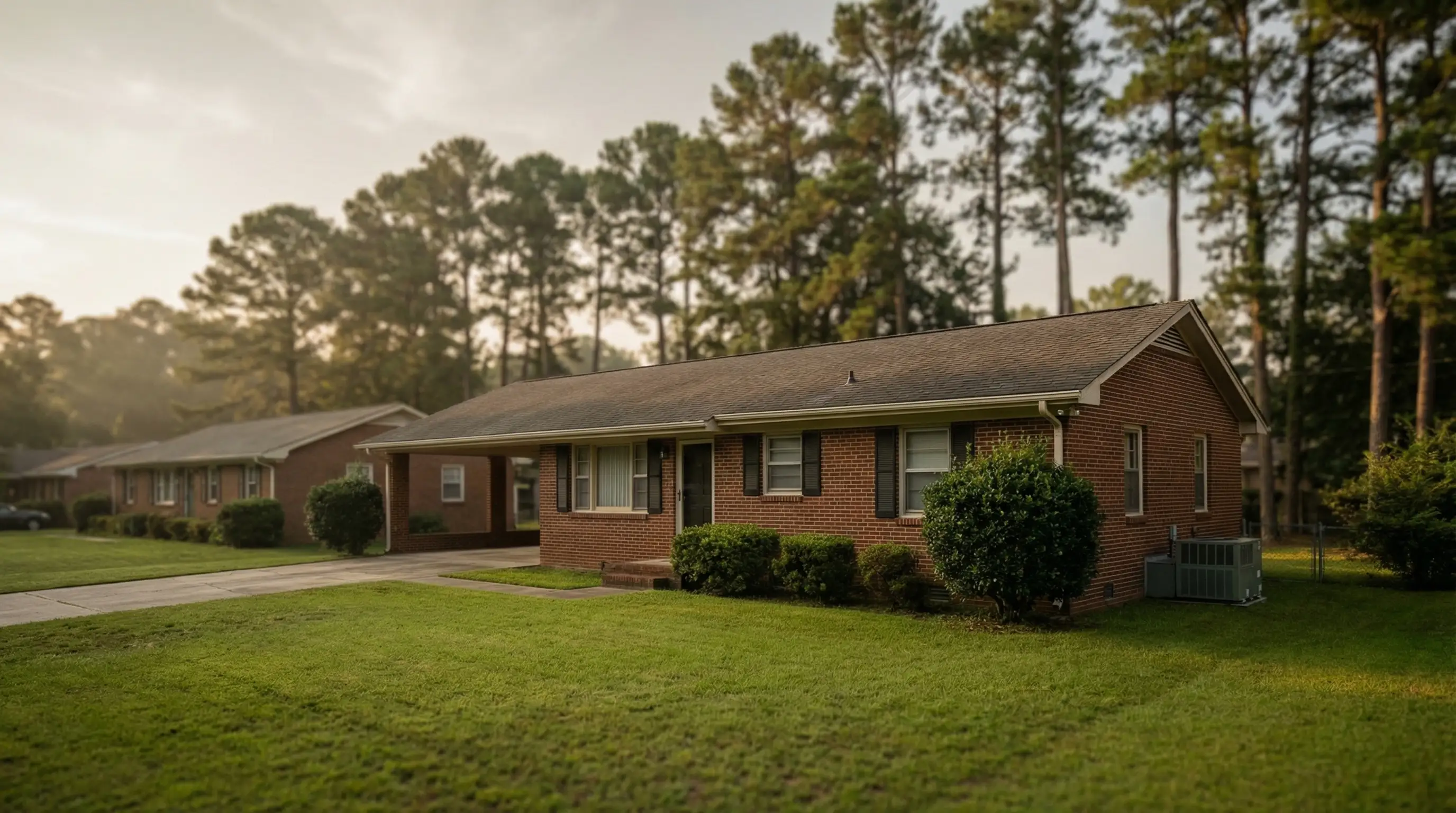 Professional HVAC technician inspecting an air conditioning unit at a residential home in Columbia, SC
