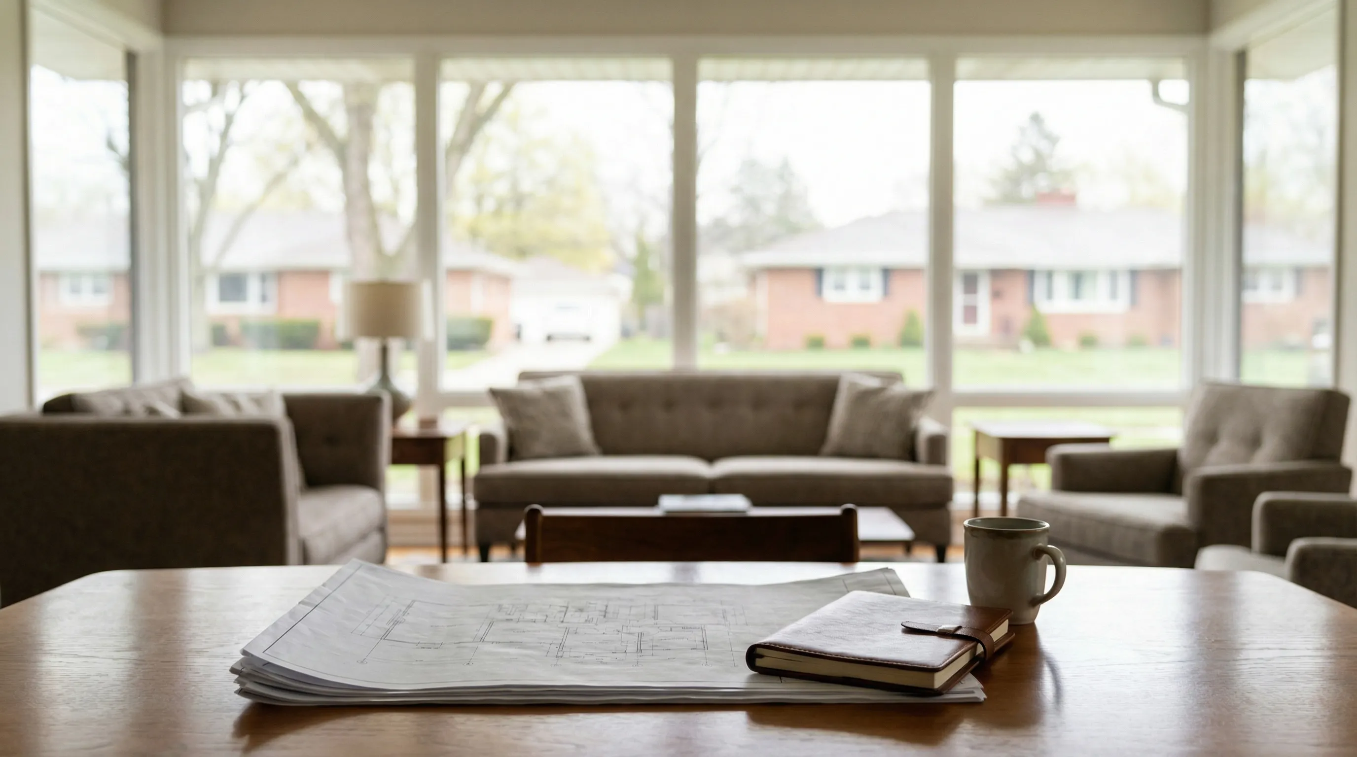 Real estate agent showing a suburban home to buyers on a sunny day in Dayton, OH