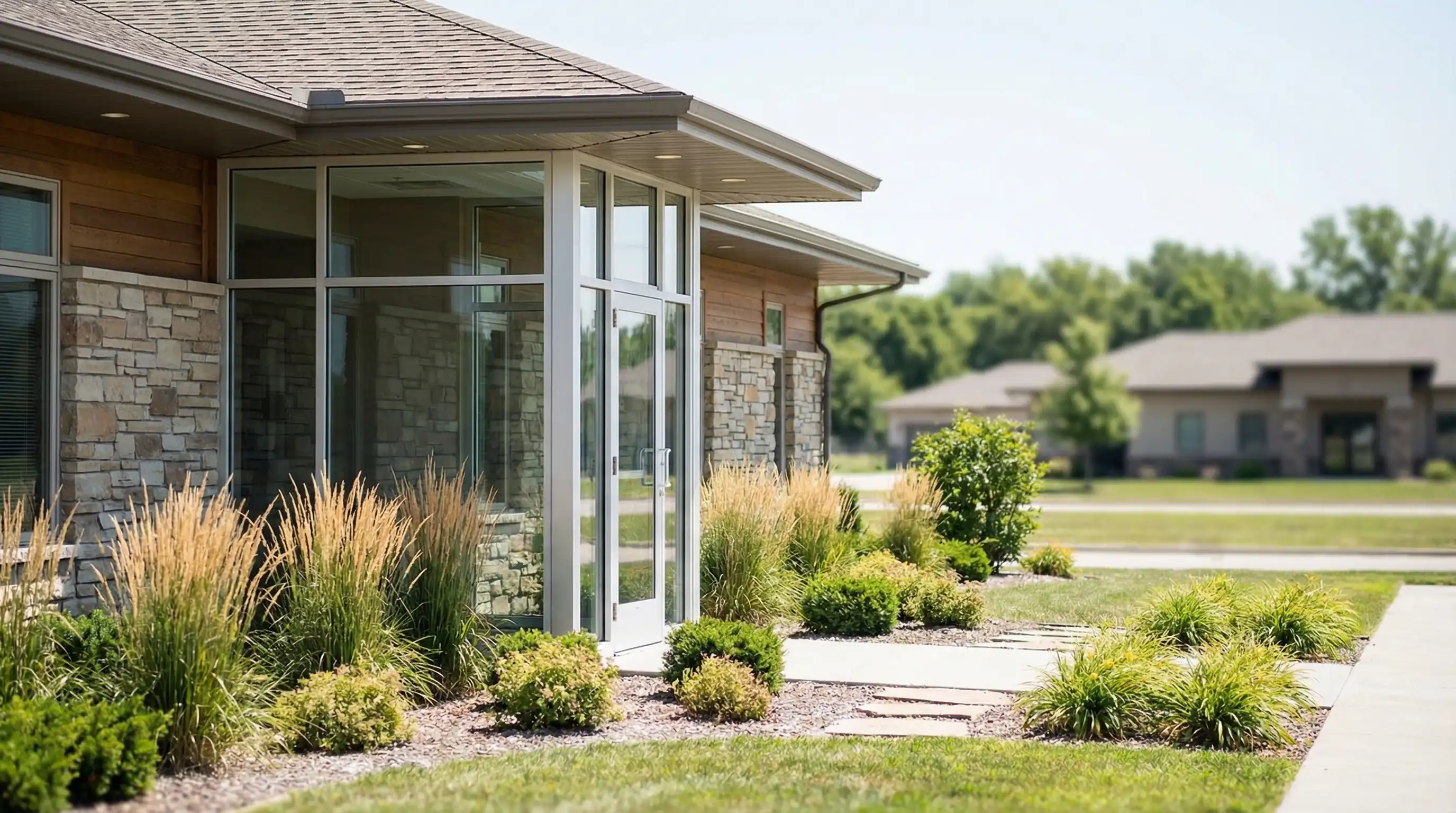 Friendly dentist in scrubs reviewing a digital X-ray with a patient in a modern dental operatory at a Topeka, KS dental practice