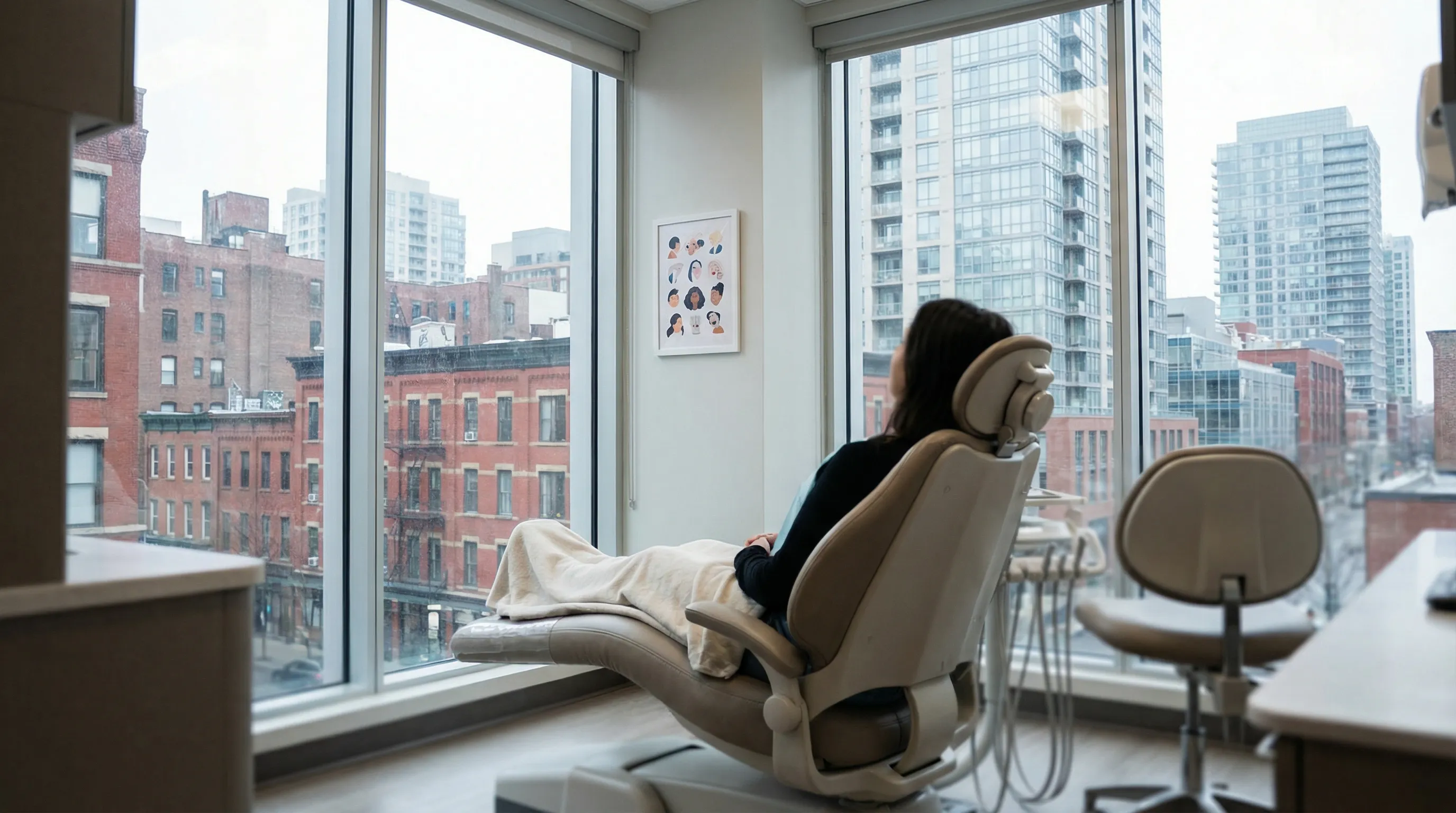 Modern dental practice reception and treatment area at a Newark, NJ dental office welcoming new patients