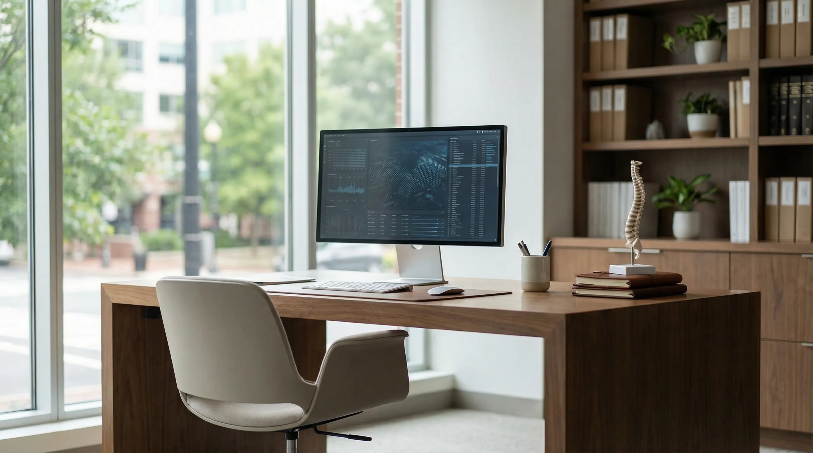 Professional Northern Virginia law office reception area with American and Virginia state flags and polished walnut furnishings in Arlington, VA