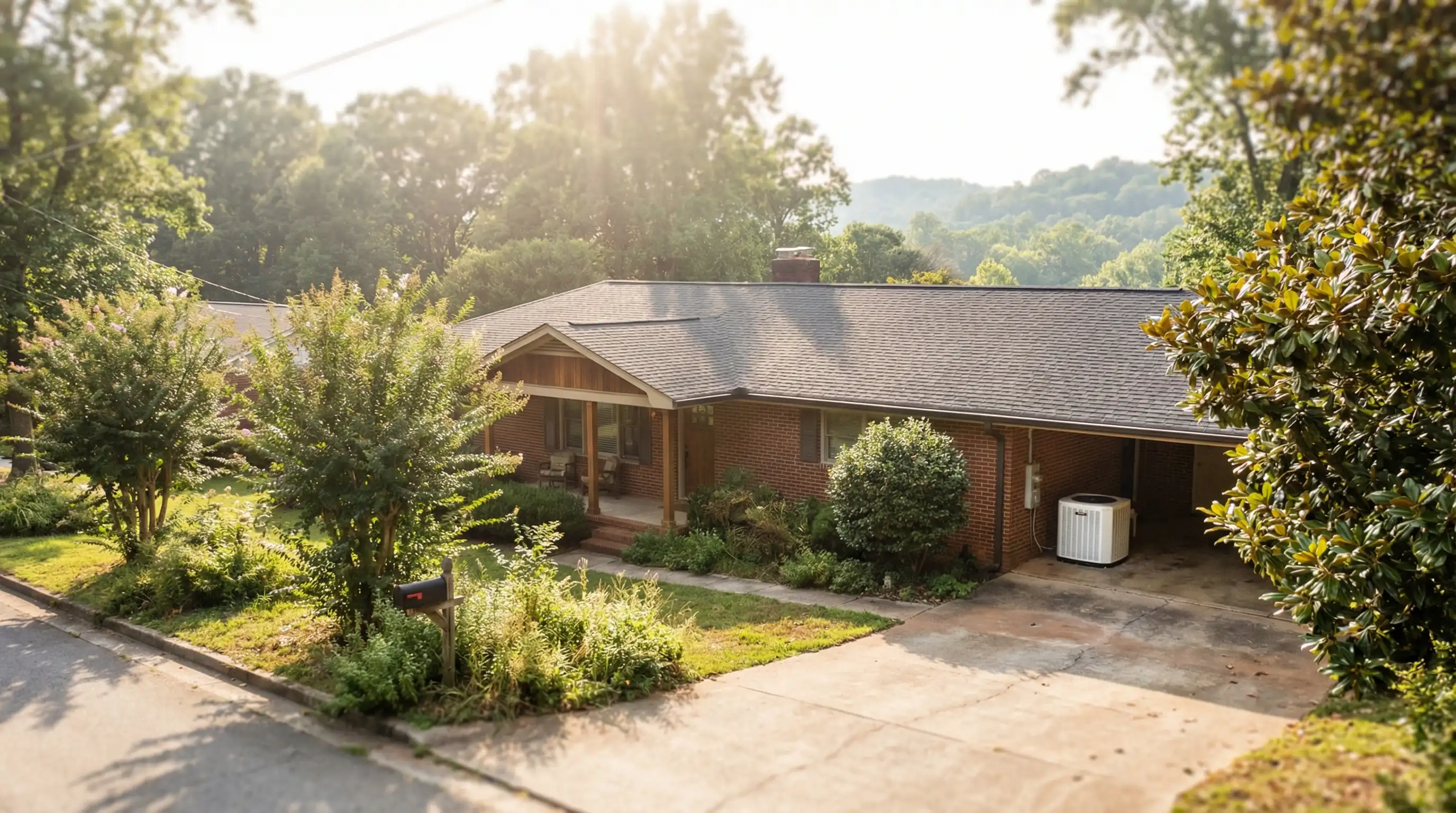 HVAC technician servicing air handler unit inside a mid-century Columbus, GA home