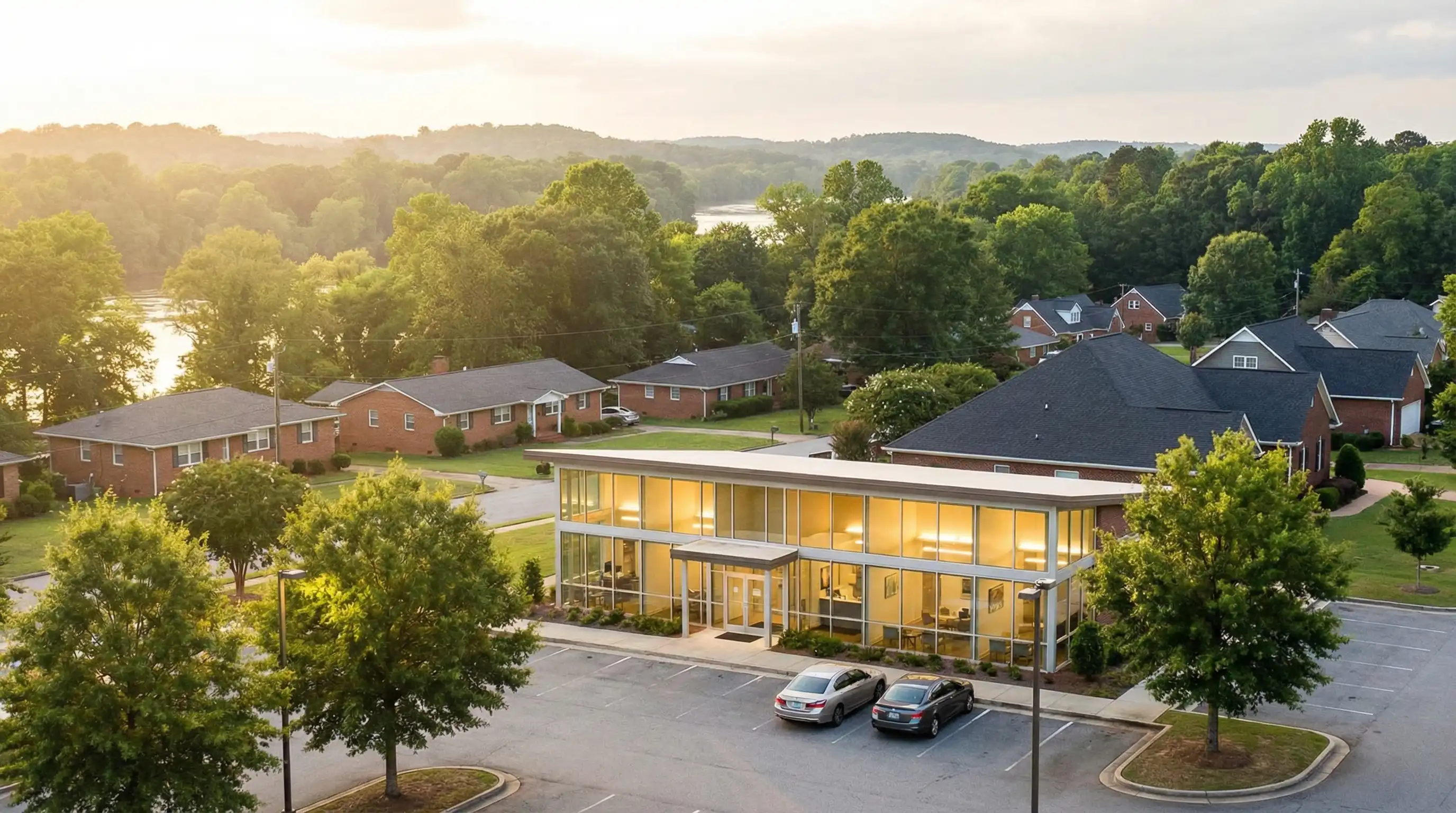 Columbus, GA dentist in white coat reviewing digital X-ray with patient in modern dental operatory chair