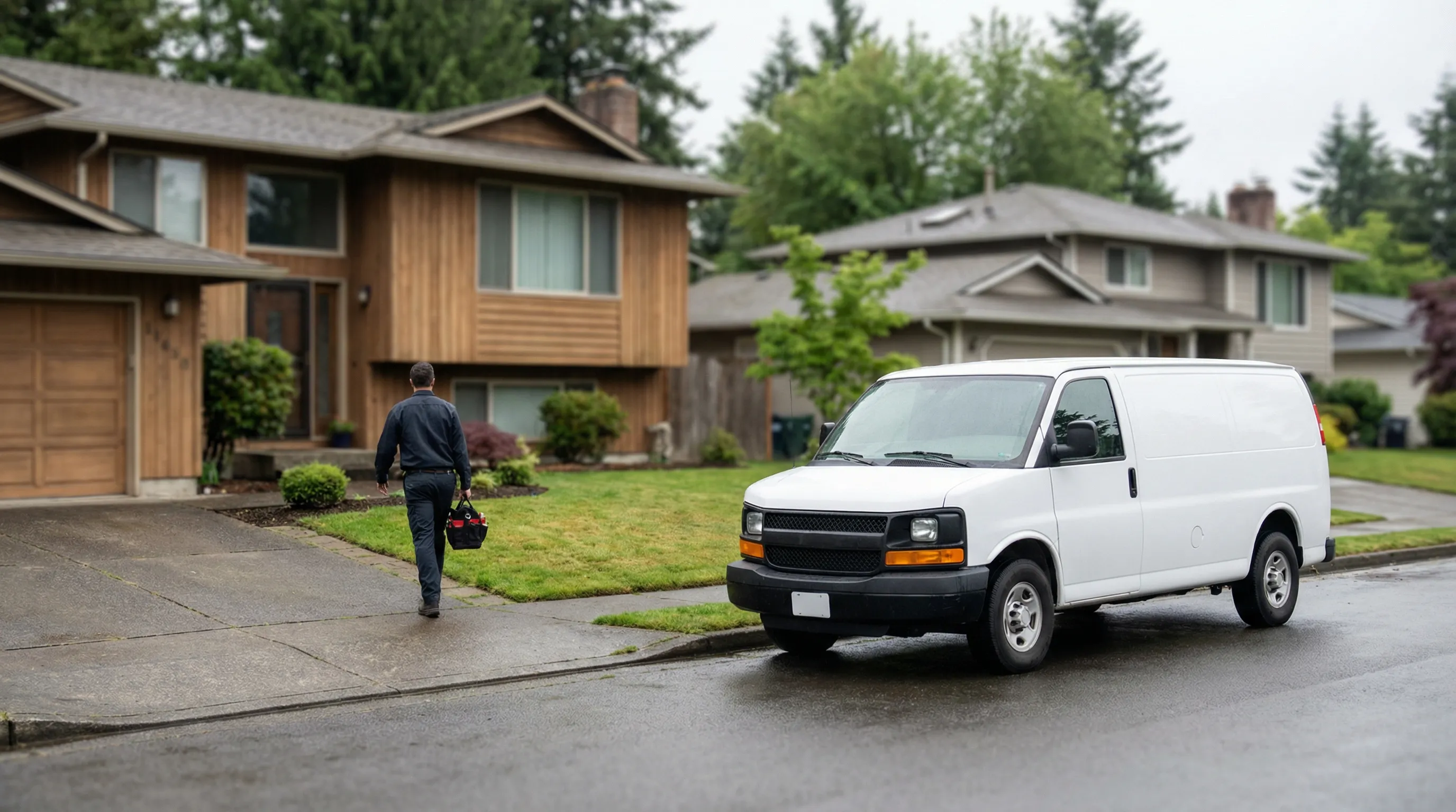 Professional plumber working on pipe connections under a kitchen sink in a Vancouver, WA residential home
