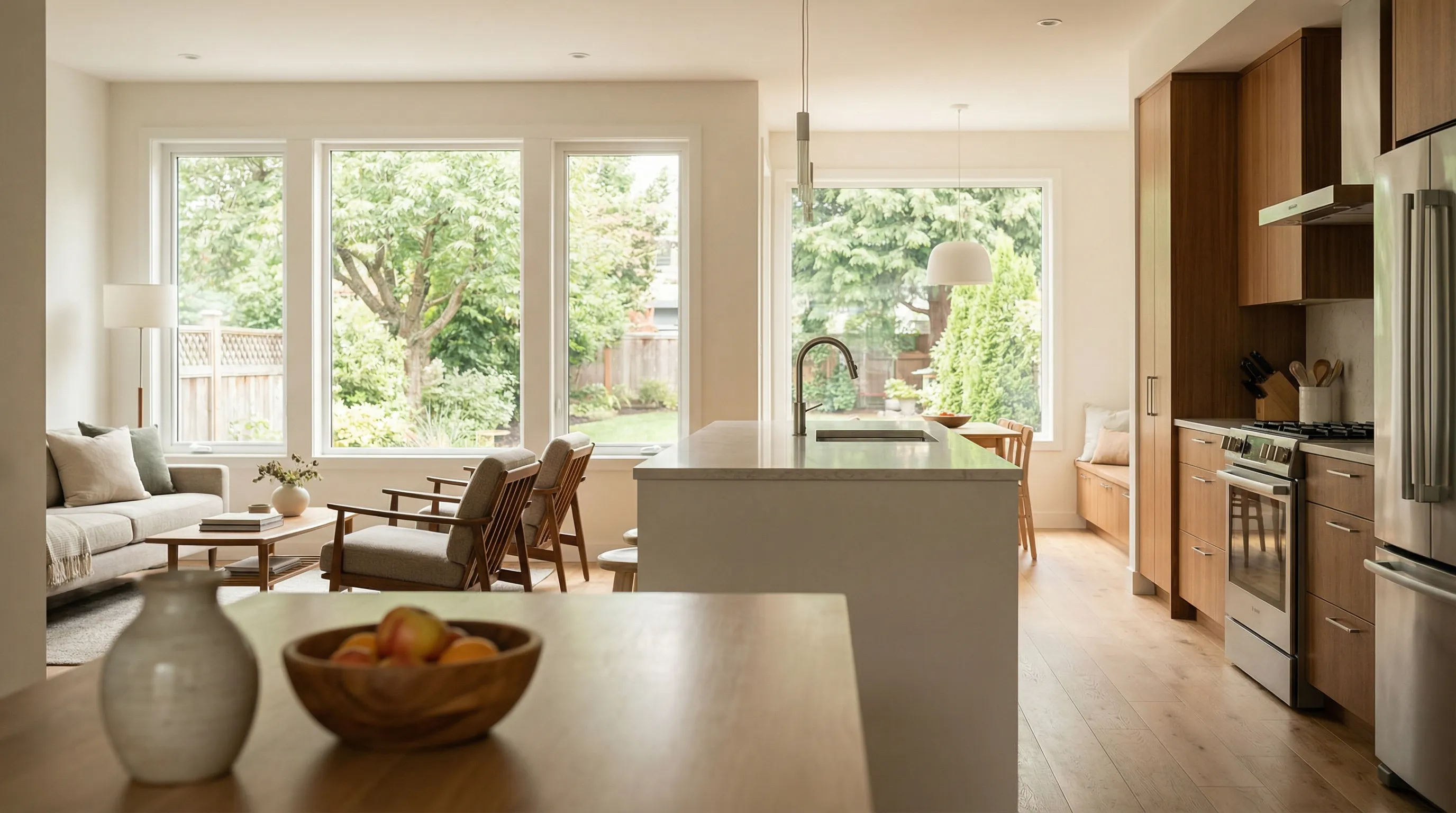 Real estate agent showing a craftsman-style home in a Vancouver, WA neighborhood to a couple considering a purchase