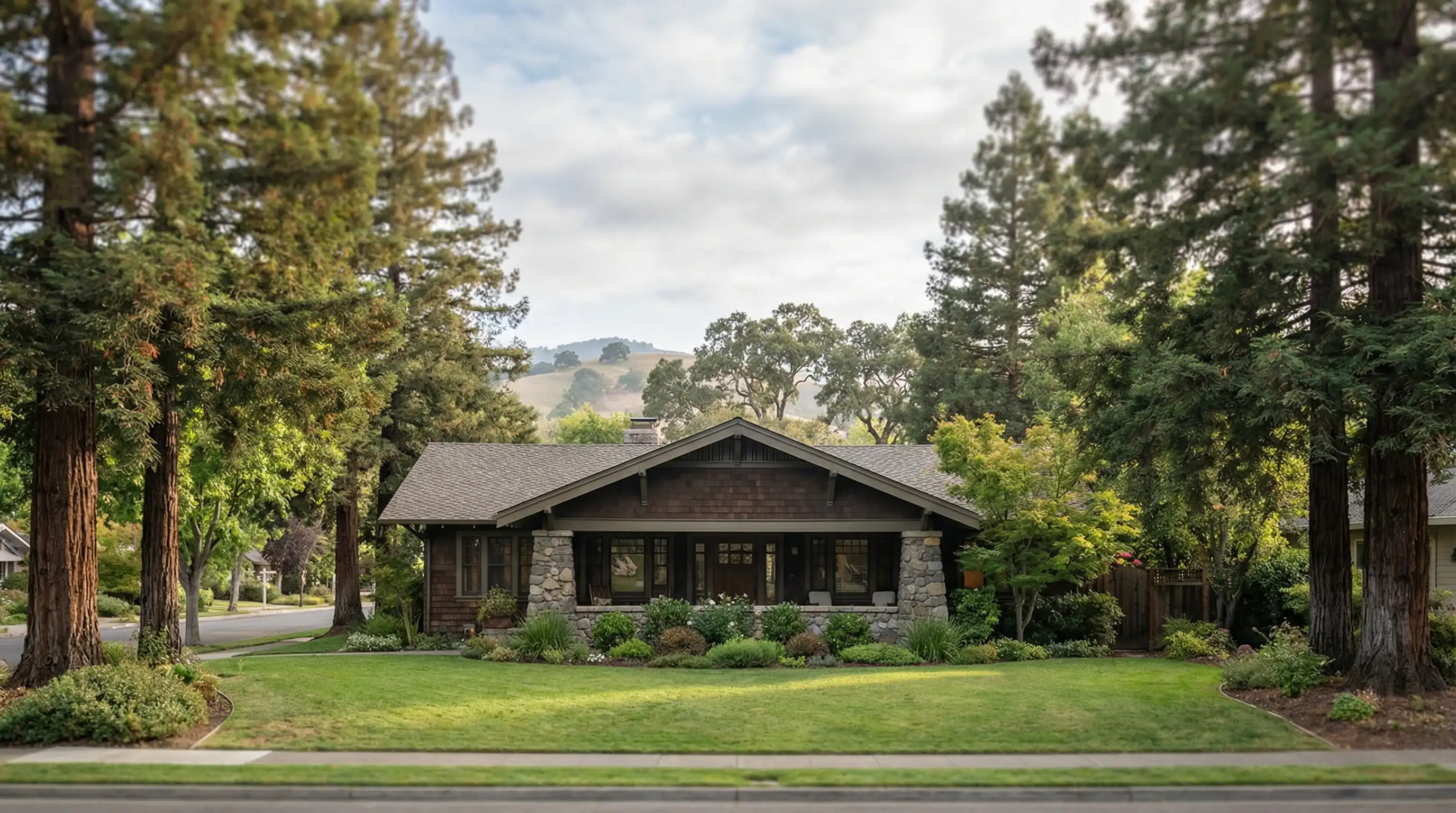 Professional real estate agent showing a property to clients in a Craftsman home in Santa Rosa, CA, with Sonoma County hills visible through the window