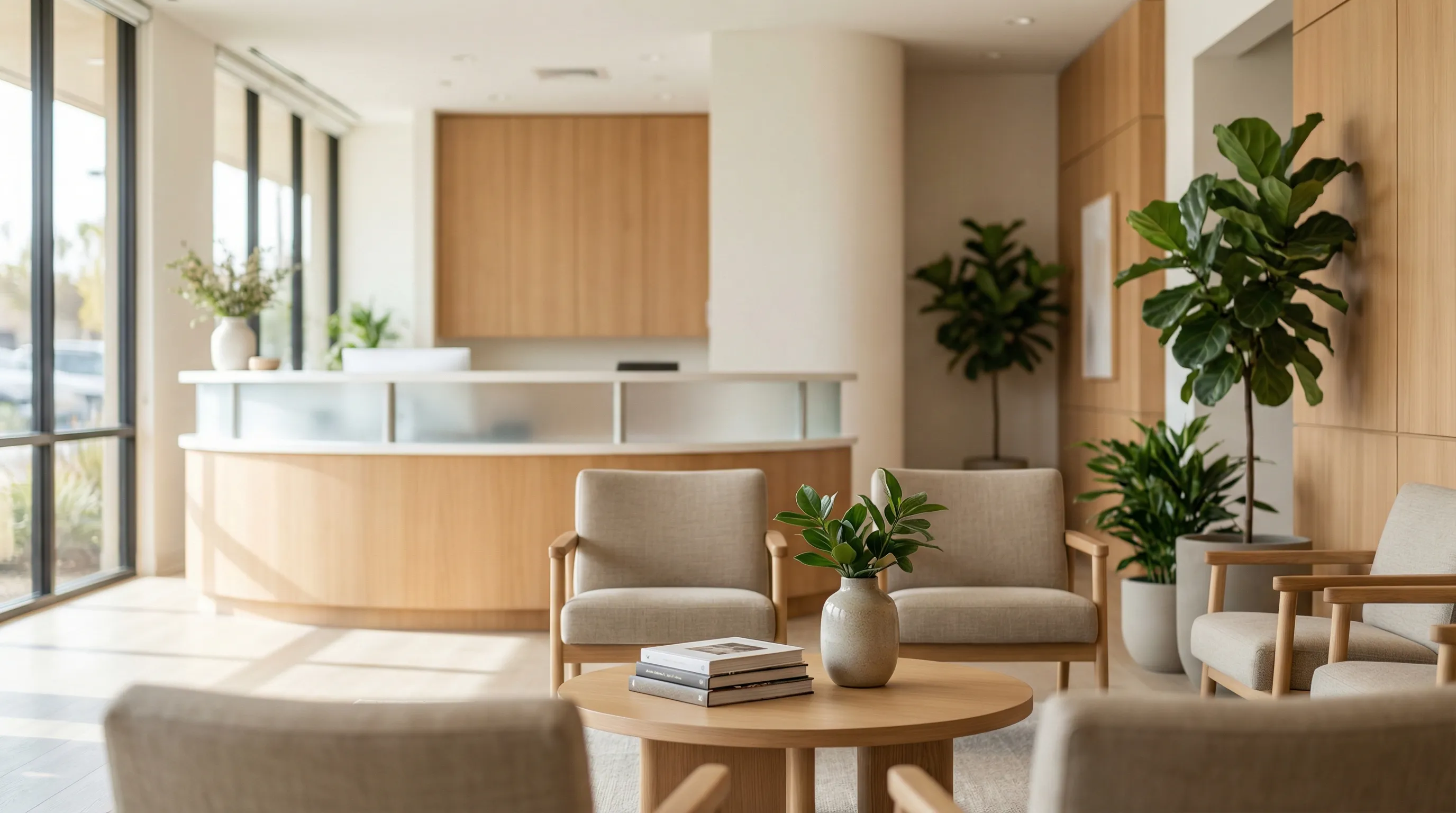 Modern dental treatment room in Garden Grove, CA with a patient in a reclined chair and a dentist reviewing digital X-rays on a wall monitor