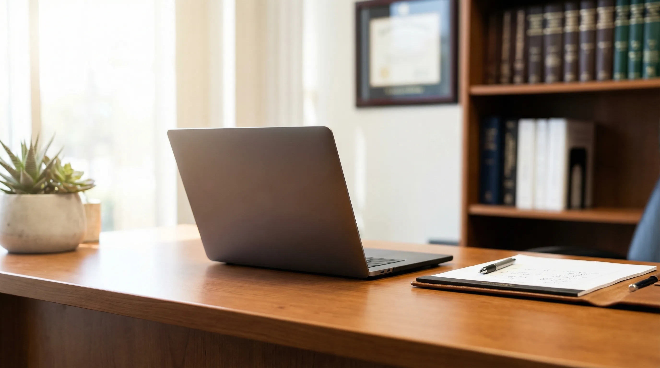 Immigration law office on Garden Grove Blvd with bilingual English and Vietnamese signage, attorney standing at glass door holding a folder