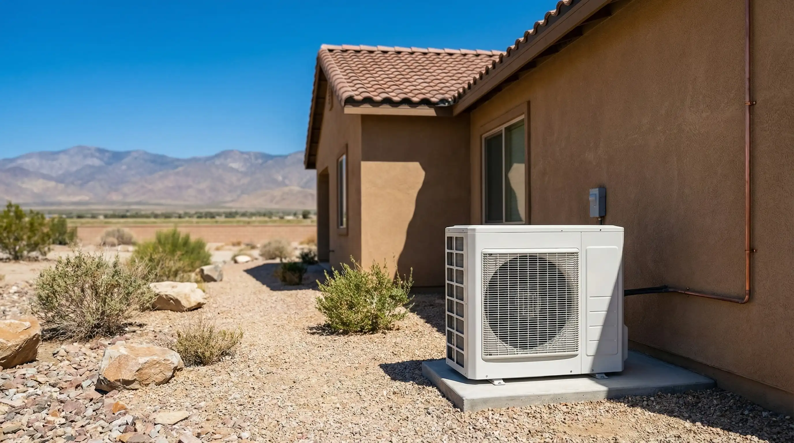 Professional HVAC technician servicing an air conditioning unit at a Palmdale, CA residential home