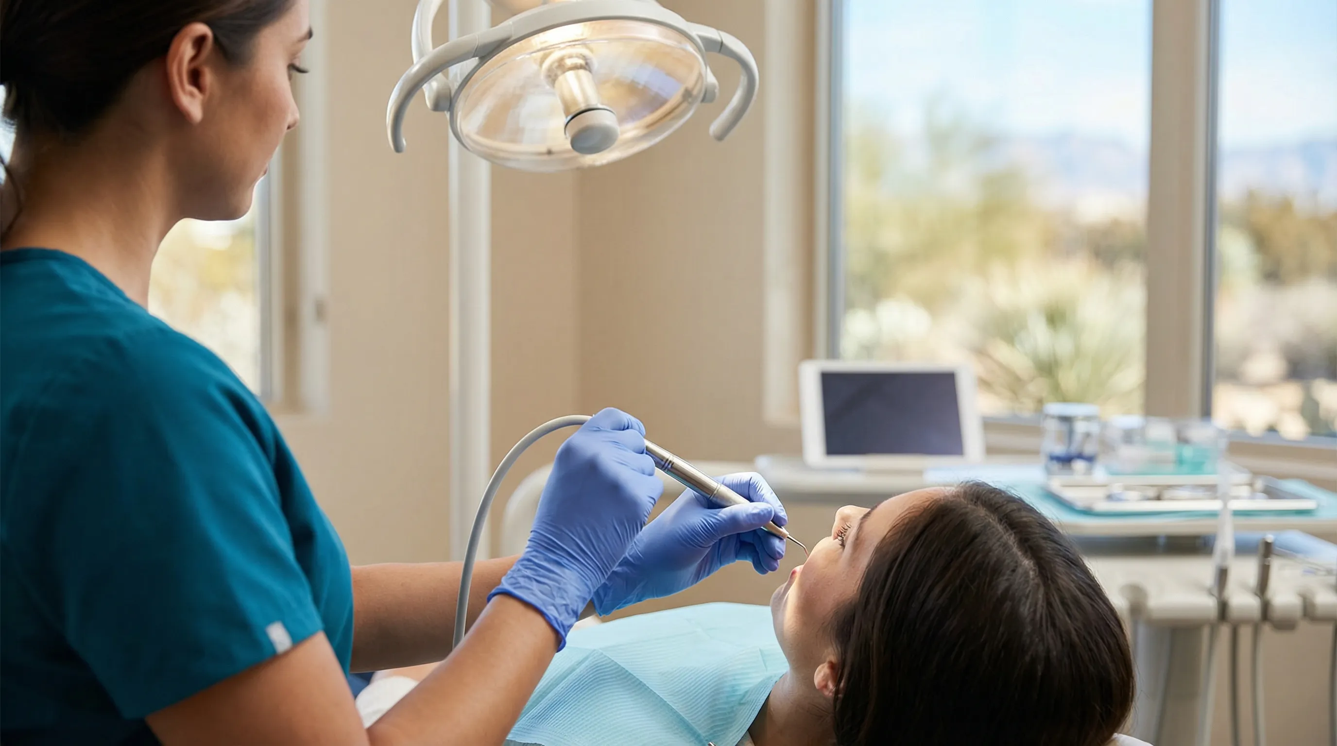 Professional dental hygienist treating a patient in a modern dental operatory in Palmdale, CA