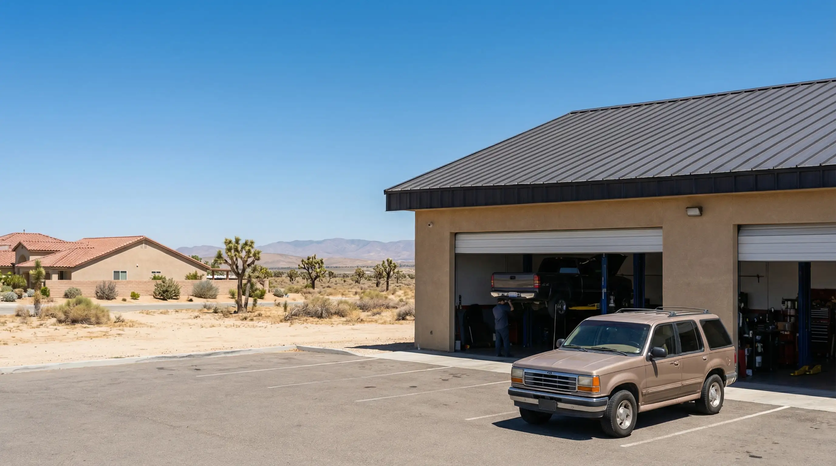 Auto mechanic using a diagnostic scanner tool on a vehicle at an independent repair shop in Palmdale, CA
