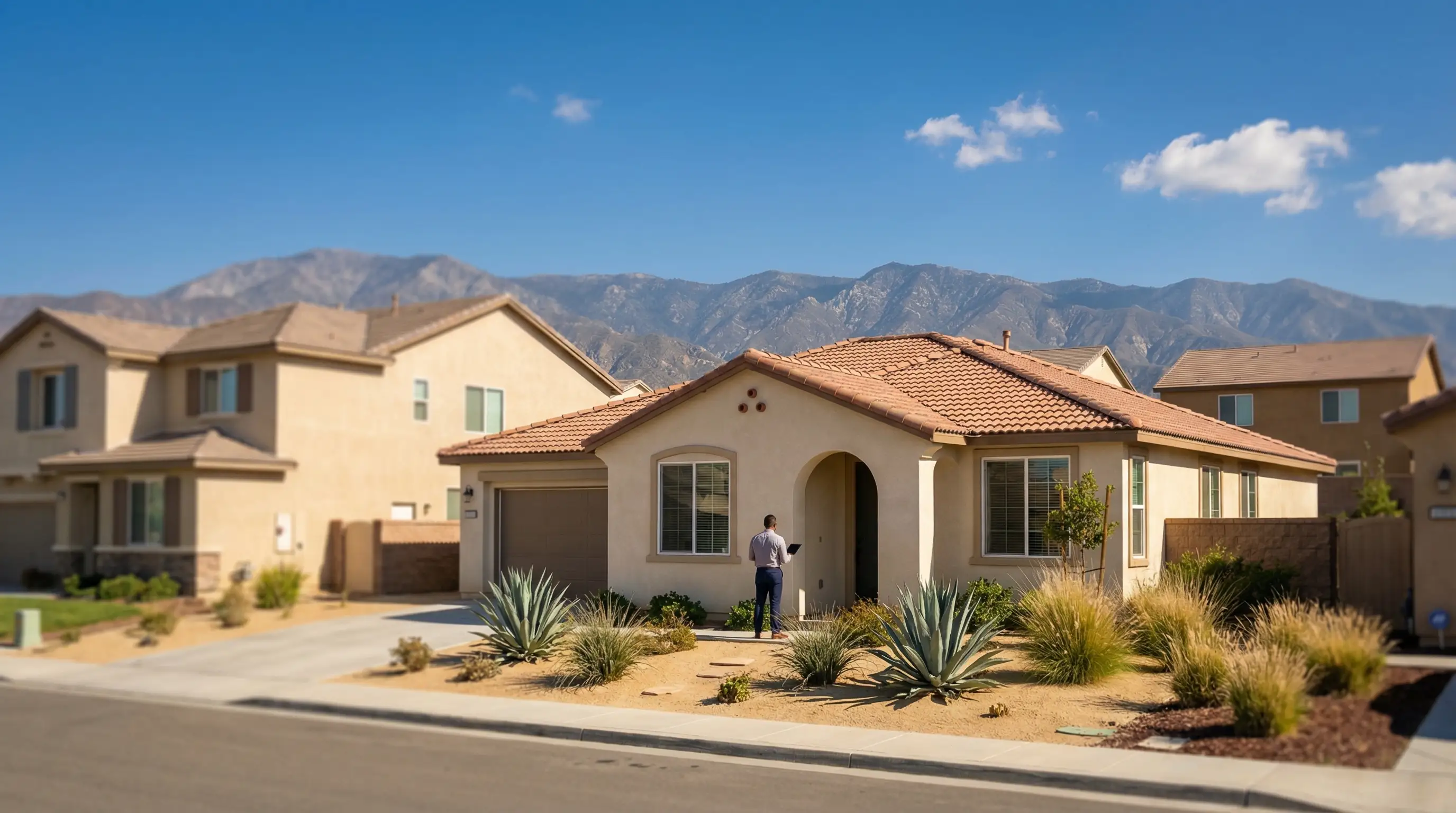 Real estate agent meeting with a young couple to discuss purchasing a home in Palmdale, CA