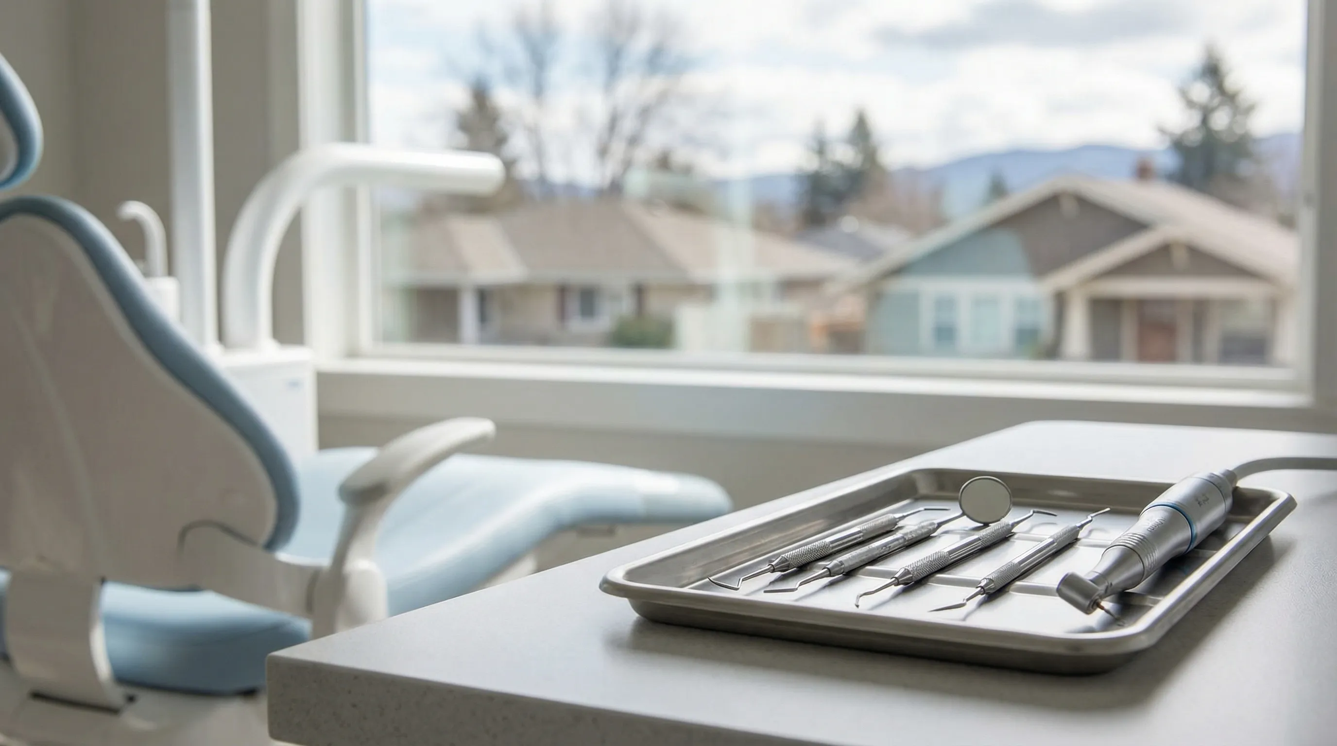 Dental hygienist performing a cleaning for a patient in a modern Hayward, CA dental office