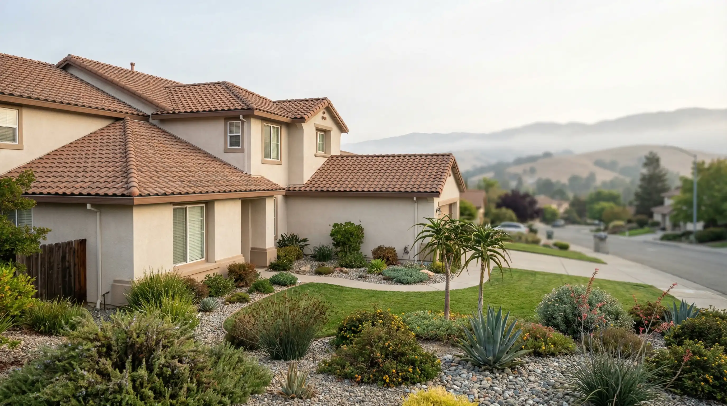 Professional real estate agent standing at the front door of a well-maintained Hayward hillside home for sale in Hayward, CA