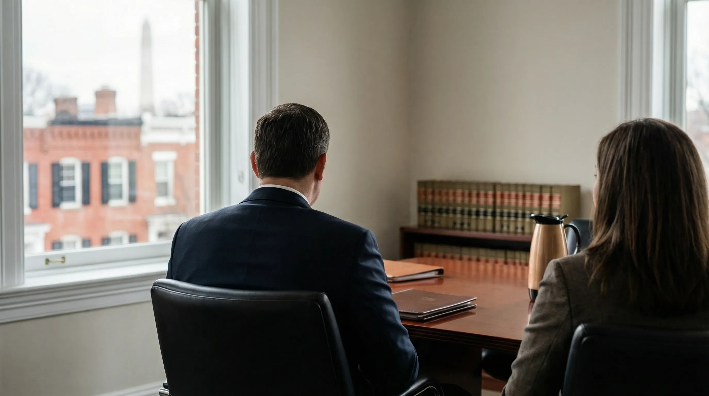 Professional legal consultation room in a historic Federal-style law office building in Old Town Alexandria, VA