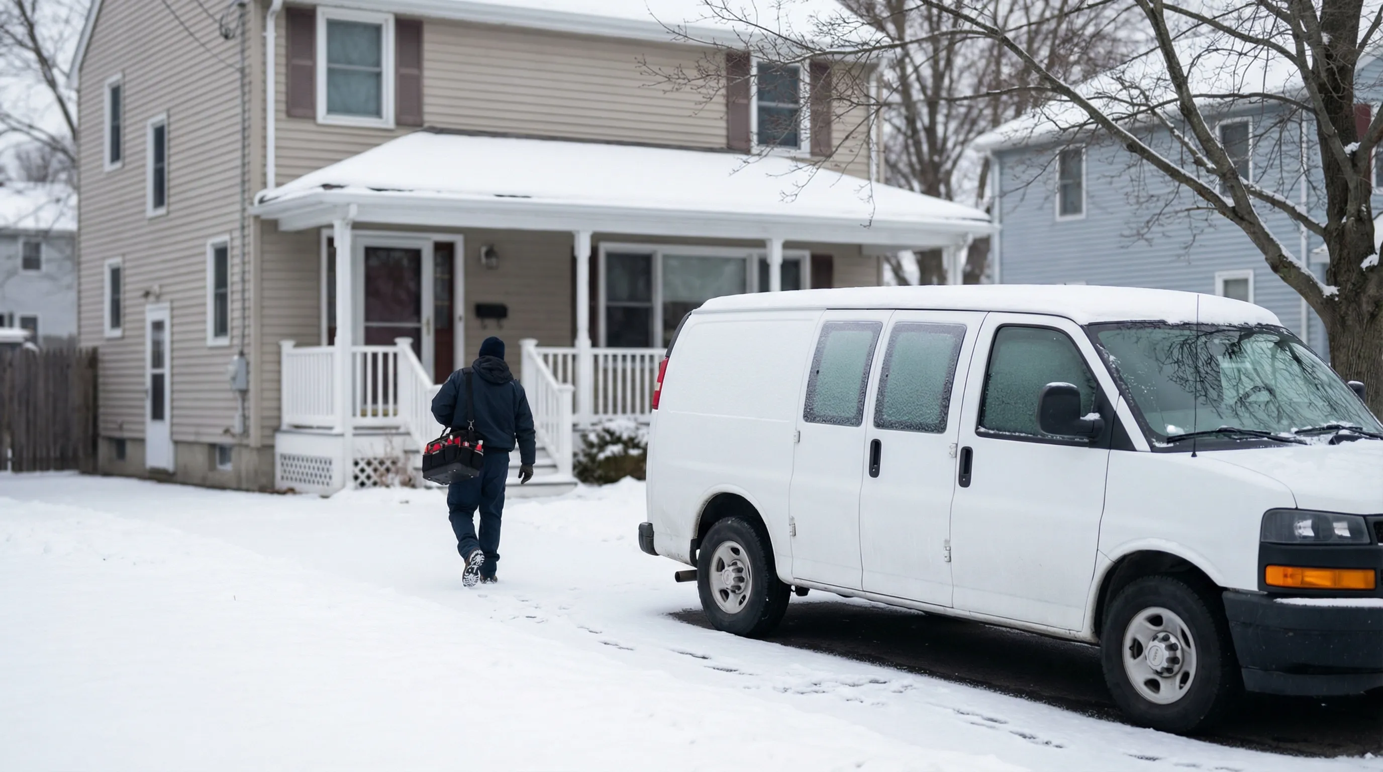 Licensed plumber repairing exposed basement pipes in an older New England home in Springfield, MA
