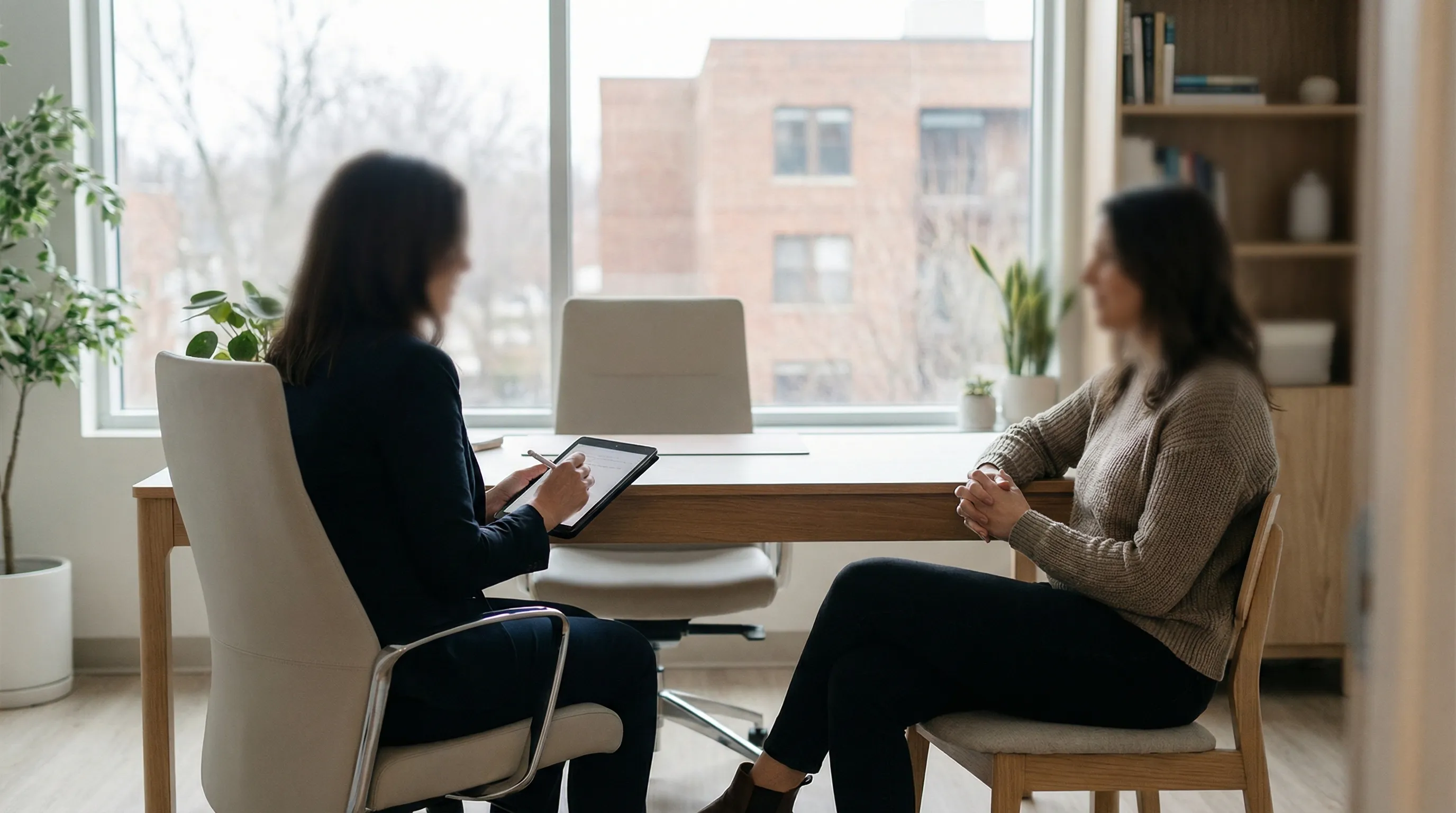 Healthcare provider in white coat greeting a patient at an accessible independent clinic entrance in Springfield, MA