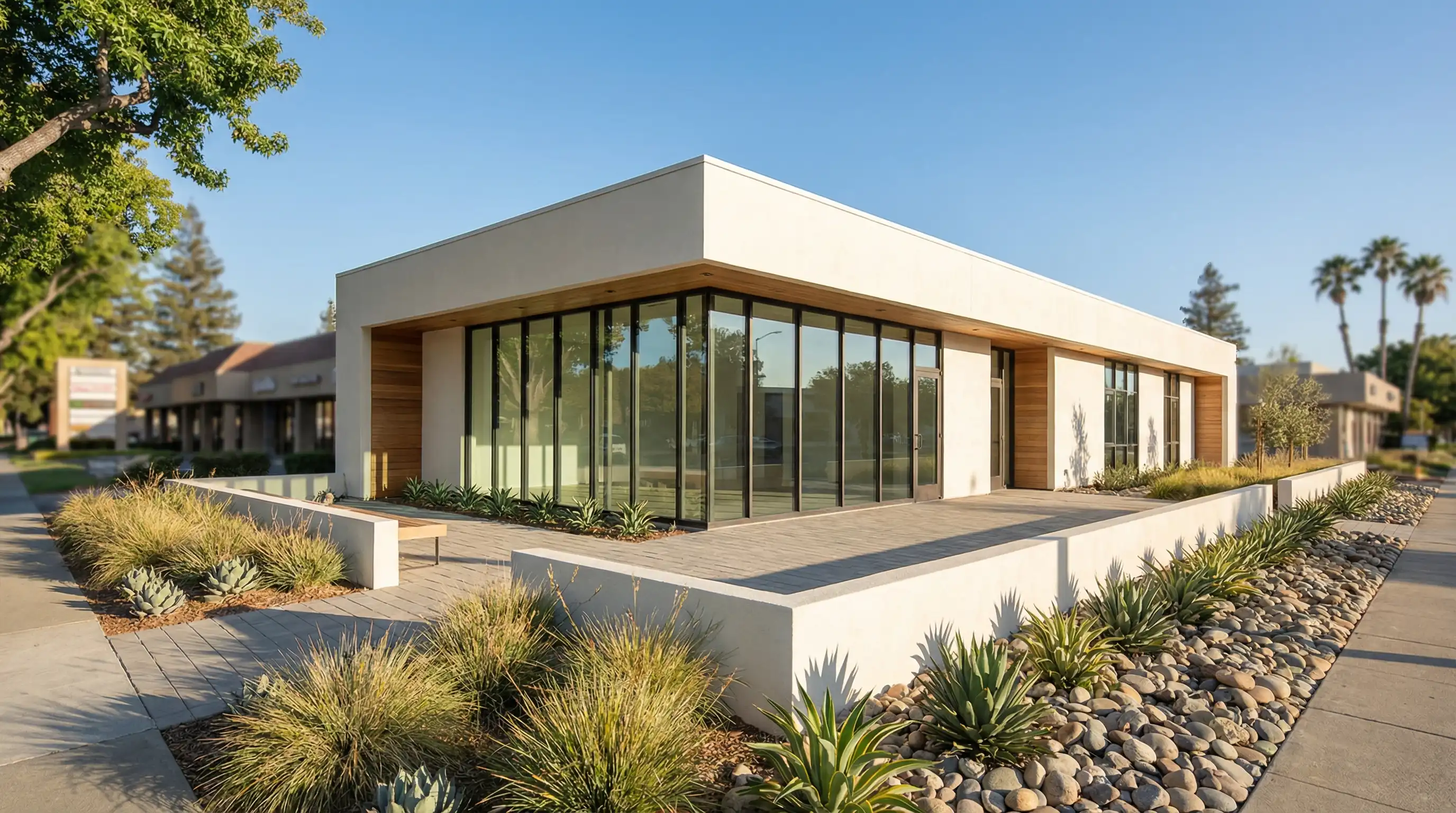 Modern dental office consultation room in Sunnyvale, CA, with professional dentist and patient reviewing Invisalign treatment under warm California light