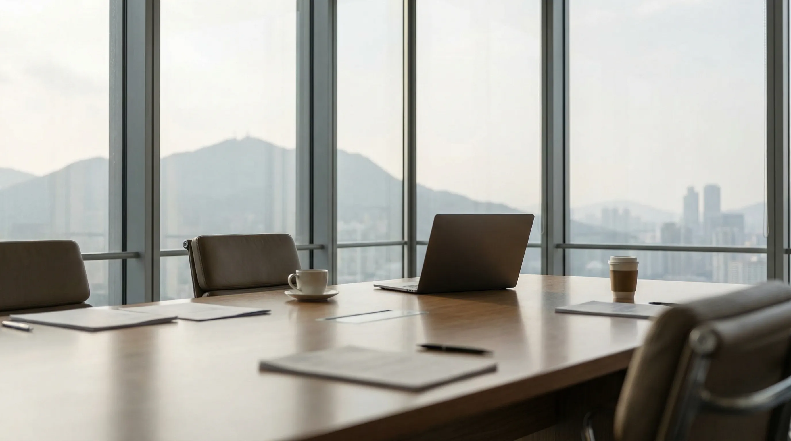 Professional legal consultation in a modern Bellevue high-rise office, attorney reviewing documents with a client, city skyline visible through floor-to-ceiling windows.