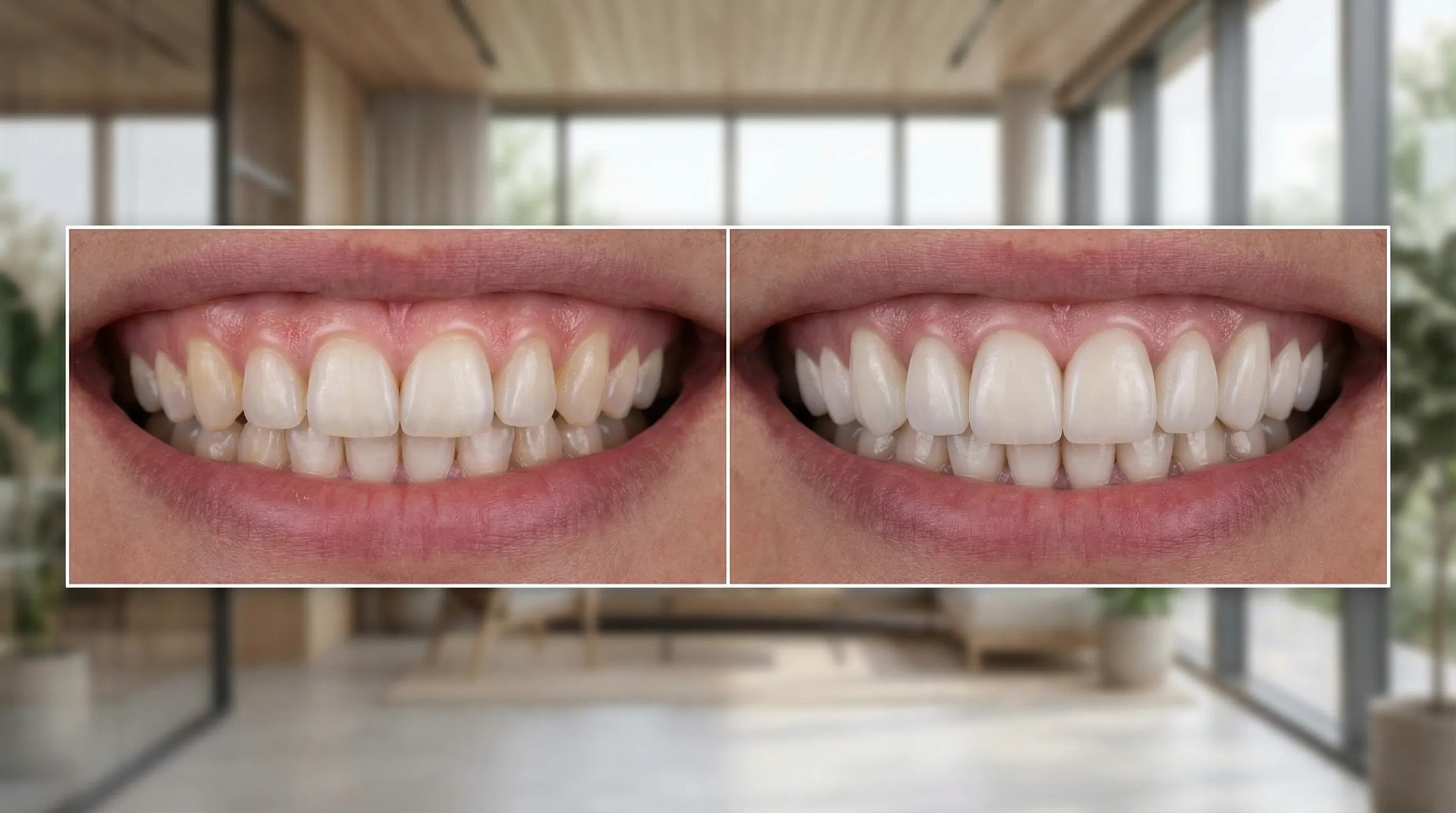 Bright modern dental office in Bellevue with a friendly dentist and patient, clean white operatory, natural light from large windows, premium Pacific Northwest aesthetic.