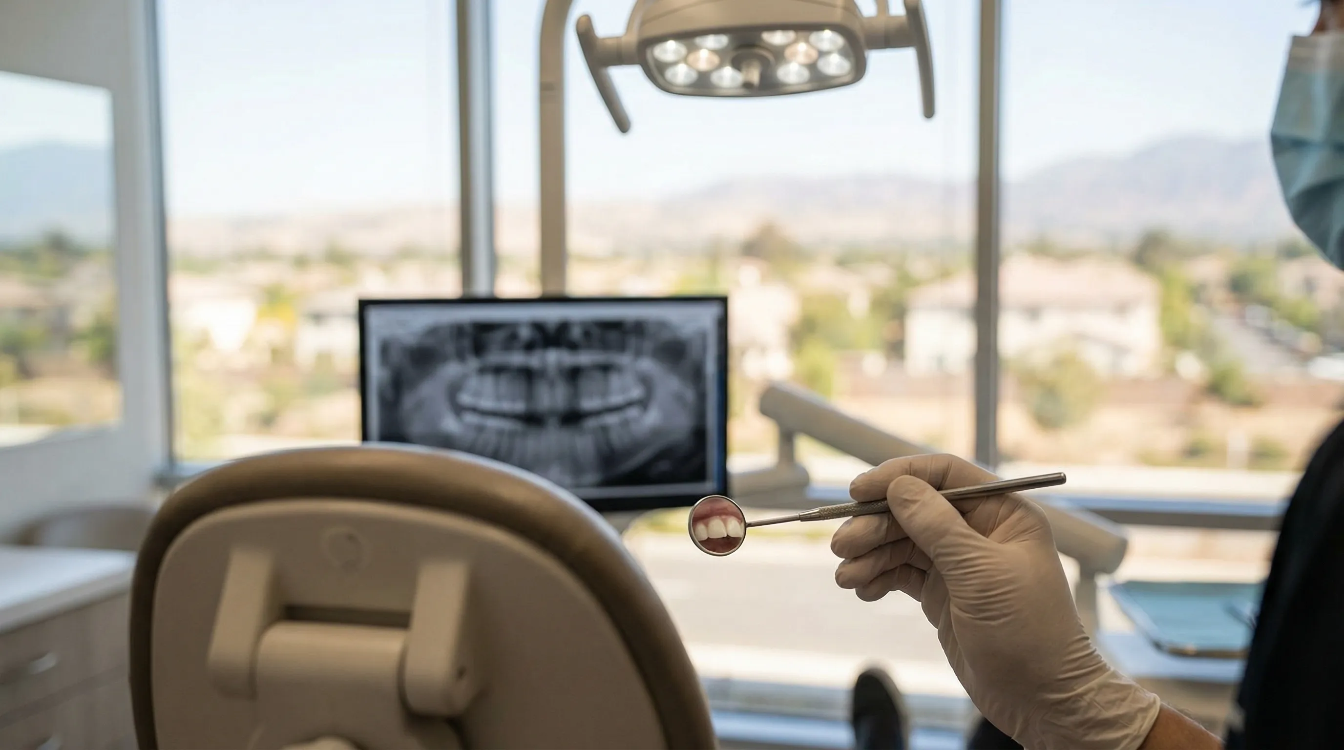 Professional dentist consulting with a patient using a digital treatment plan display in a modern Roseville, CA dental office