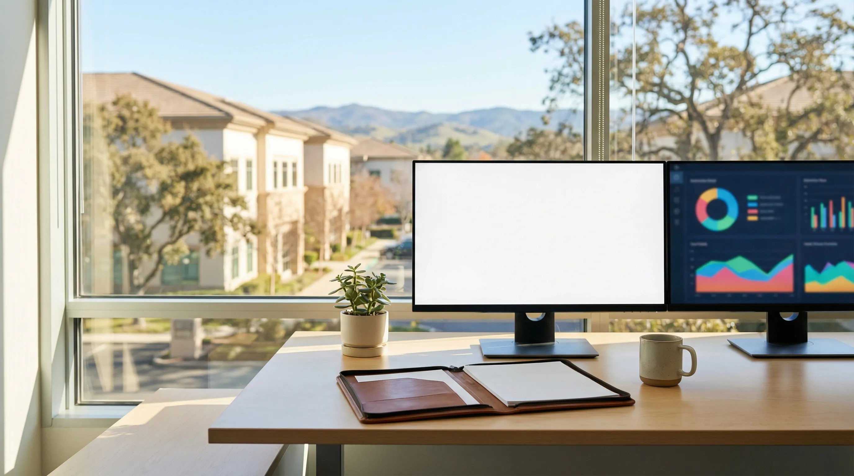 Financial advisor and couple reviewing retirement income projection on a monitor in a professional Roseville, CA wealth management office