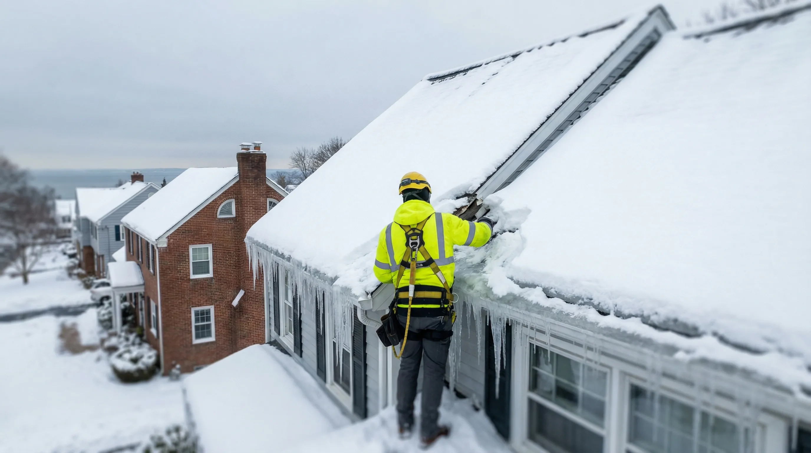 Roofing contractor installing new GAF shingles over WinterGuard underlayment on a Bridgeport, CT residential roof