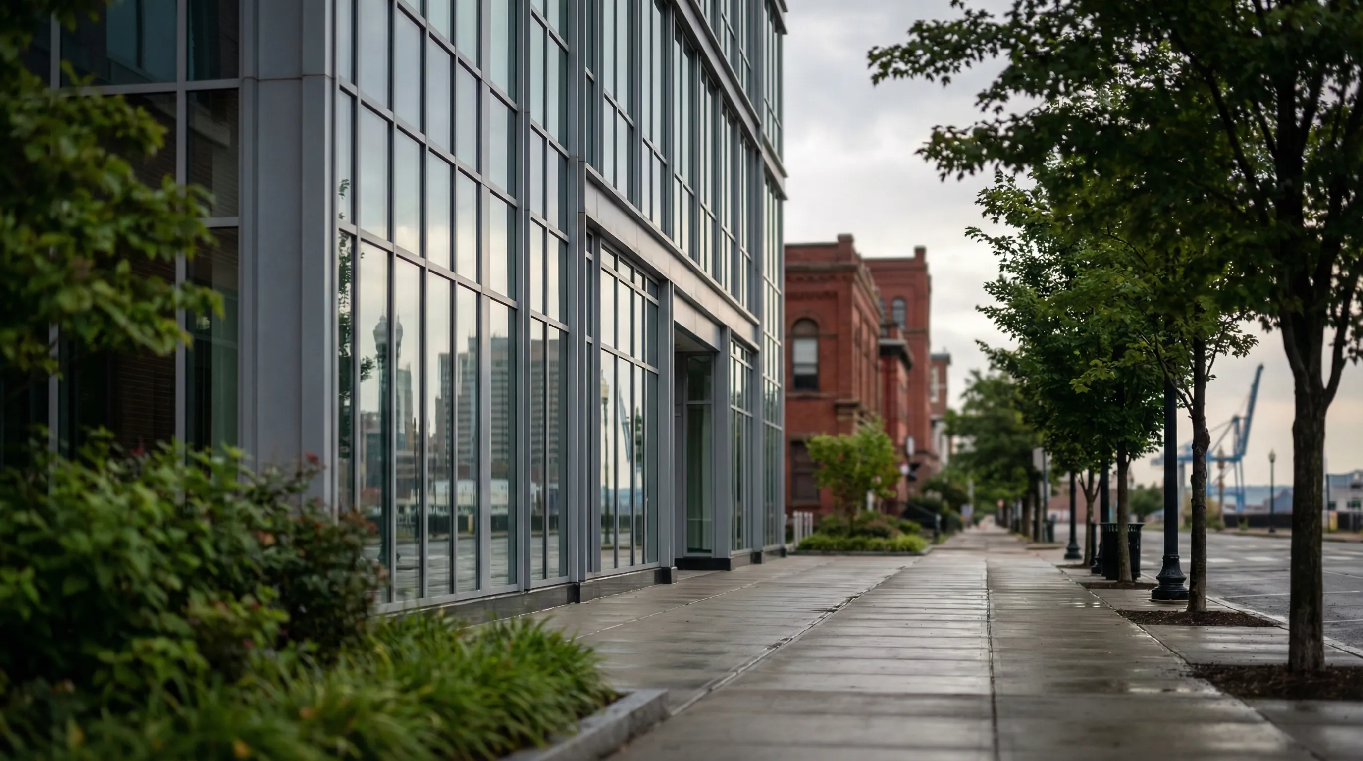 Professional law firm consultation room interior in downtown Bridgeport CT with attorney and client seated at conference table