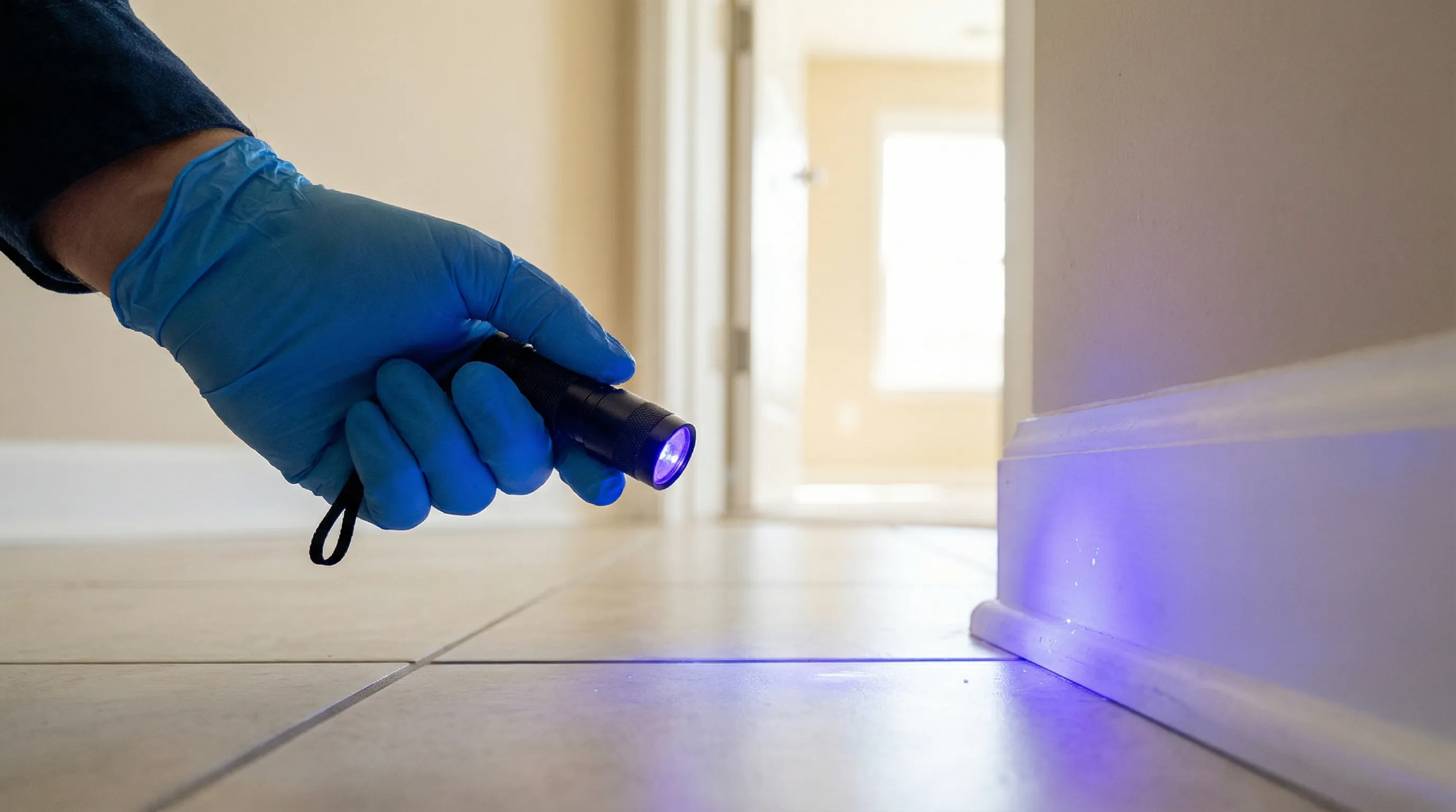 Professional pest control technician applying perimeter barrier treatment around a McAllen, TX residential home