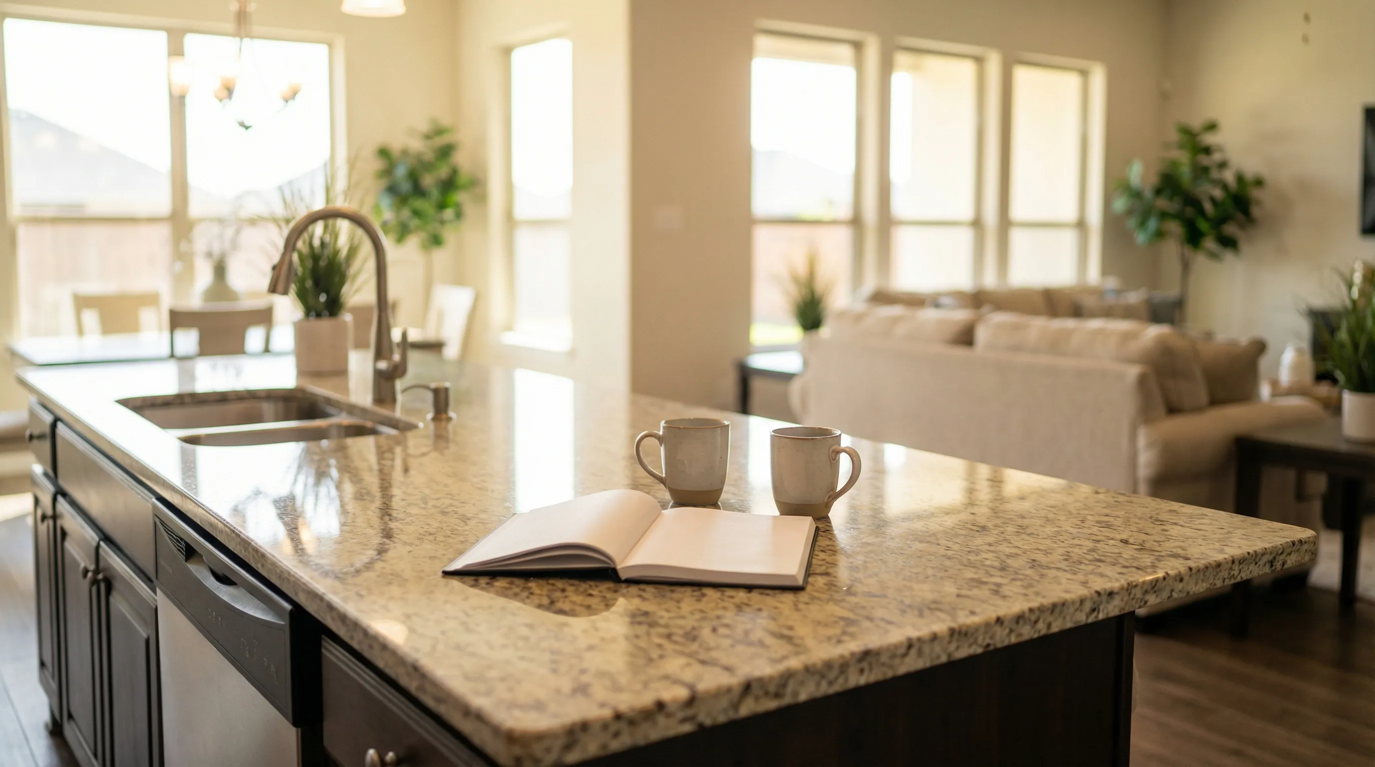 Real estate agent showing a new construction home in a McAllen TX residential neighborhood to a young couple