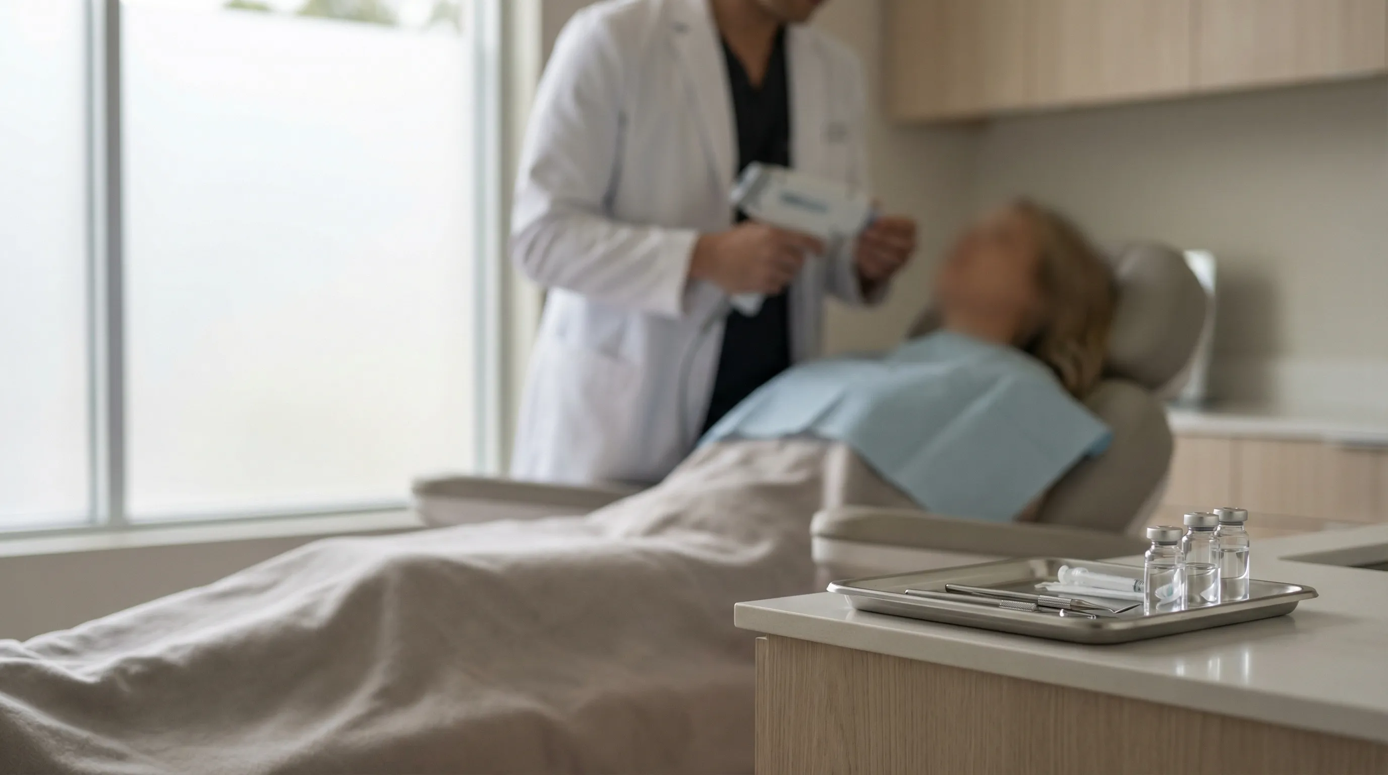 Professional medspa injector treating a patient in a clean clinical setting in Torrance, CA with South Bay coastal light