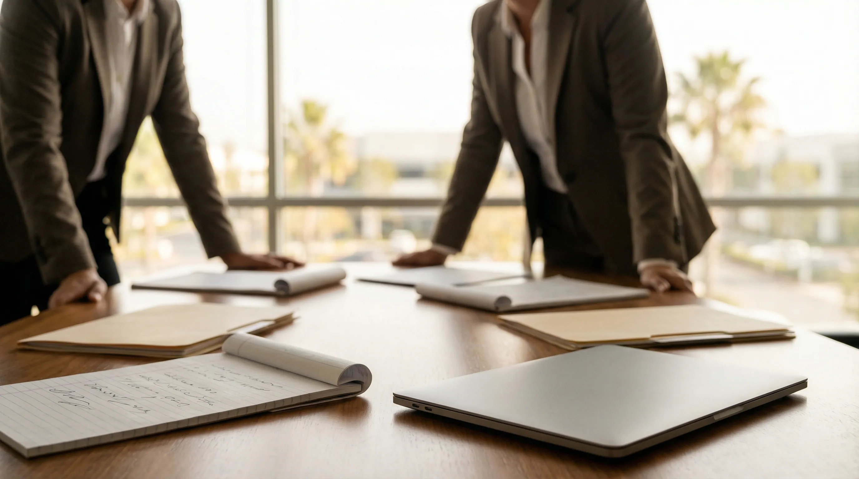 Professional law office reception in Torrance CA with legal credentials and consultation table visible