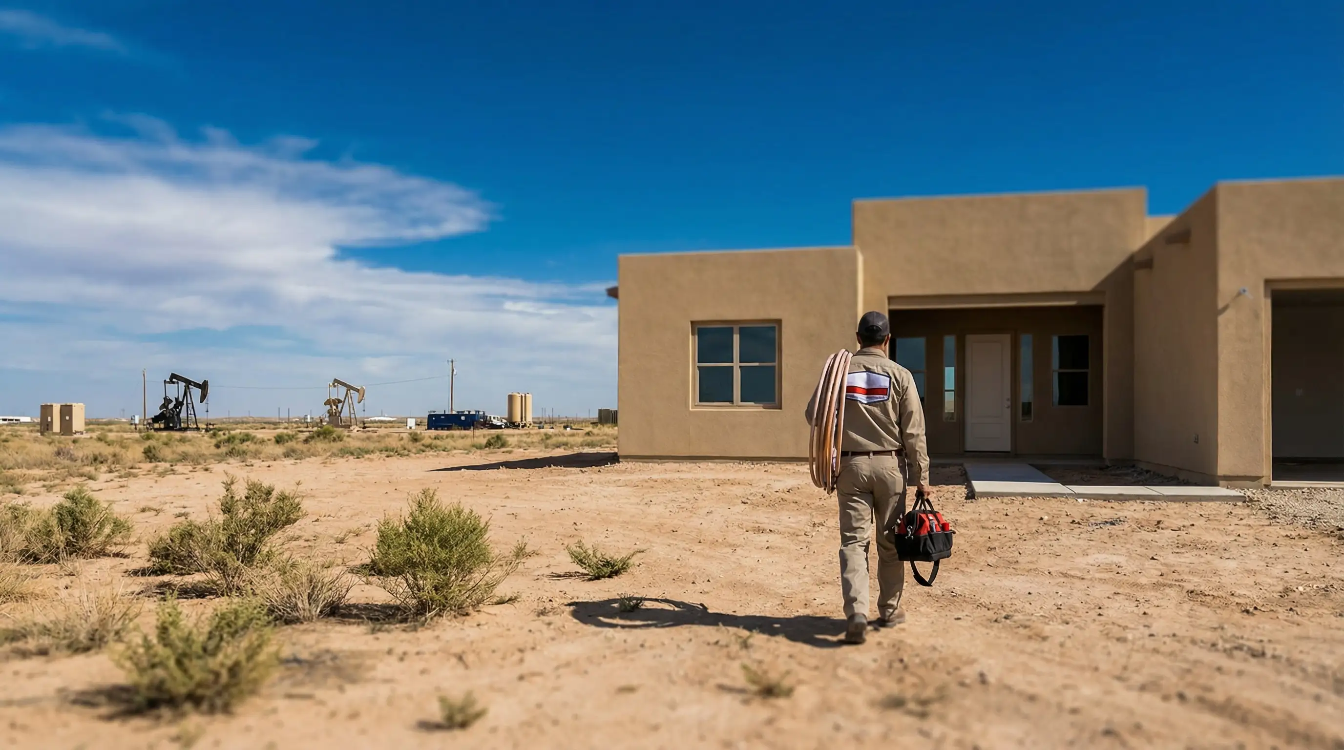 Licensed plumber working under a kitchen sink in a residential home in Midland, TX with professional tools and organized workspace