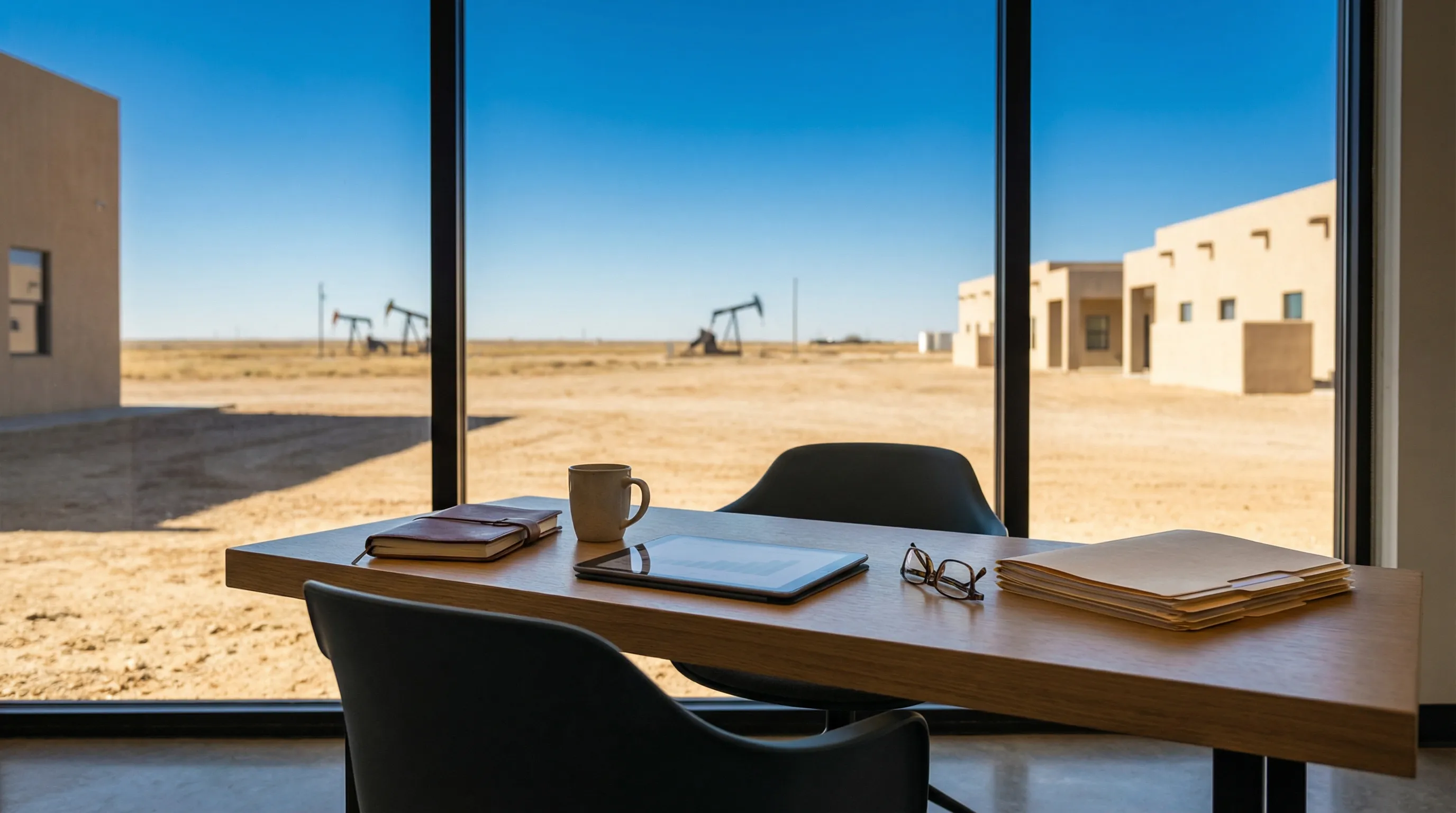 Personal injury attorney in a professional office in Midland, TX reviewing legal documents with a client across a desk