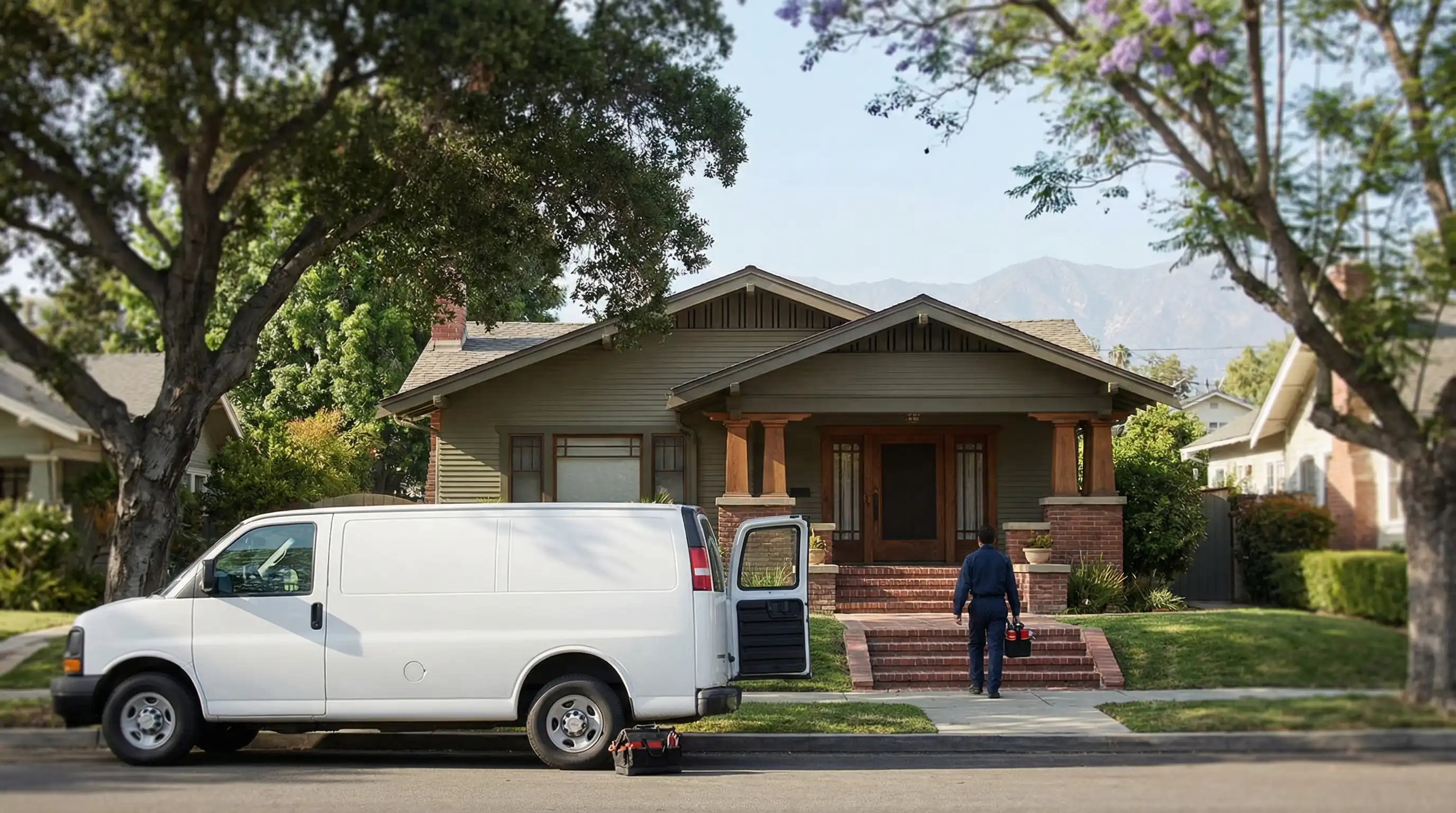 Professional plumber working on copper pipe connections in a Craftsman home in Pasadena, CA