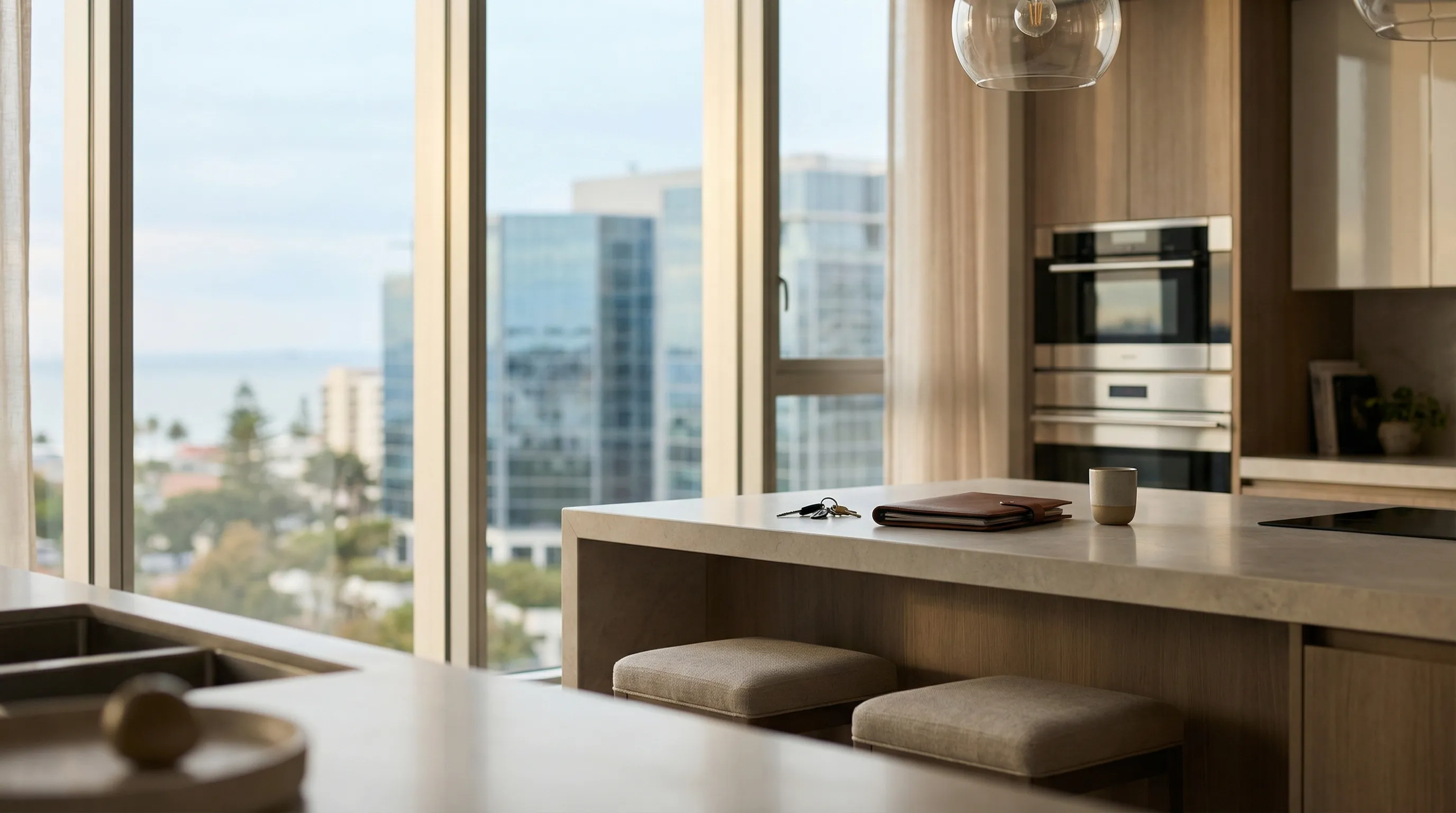 Real estate agent showing a modern home interior to buyers in Stamford, CT