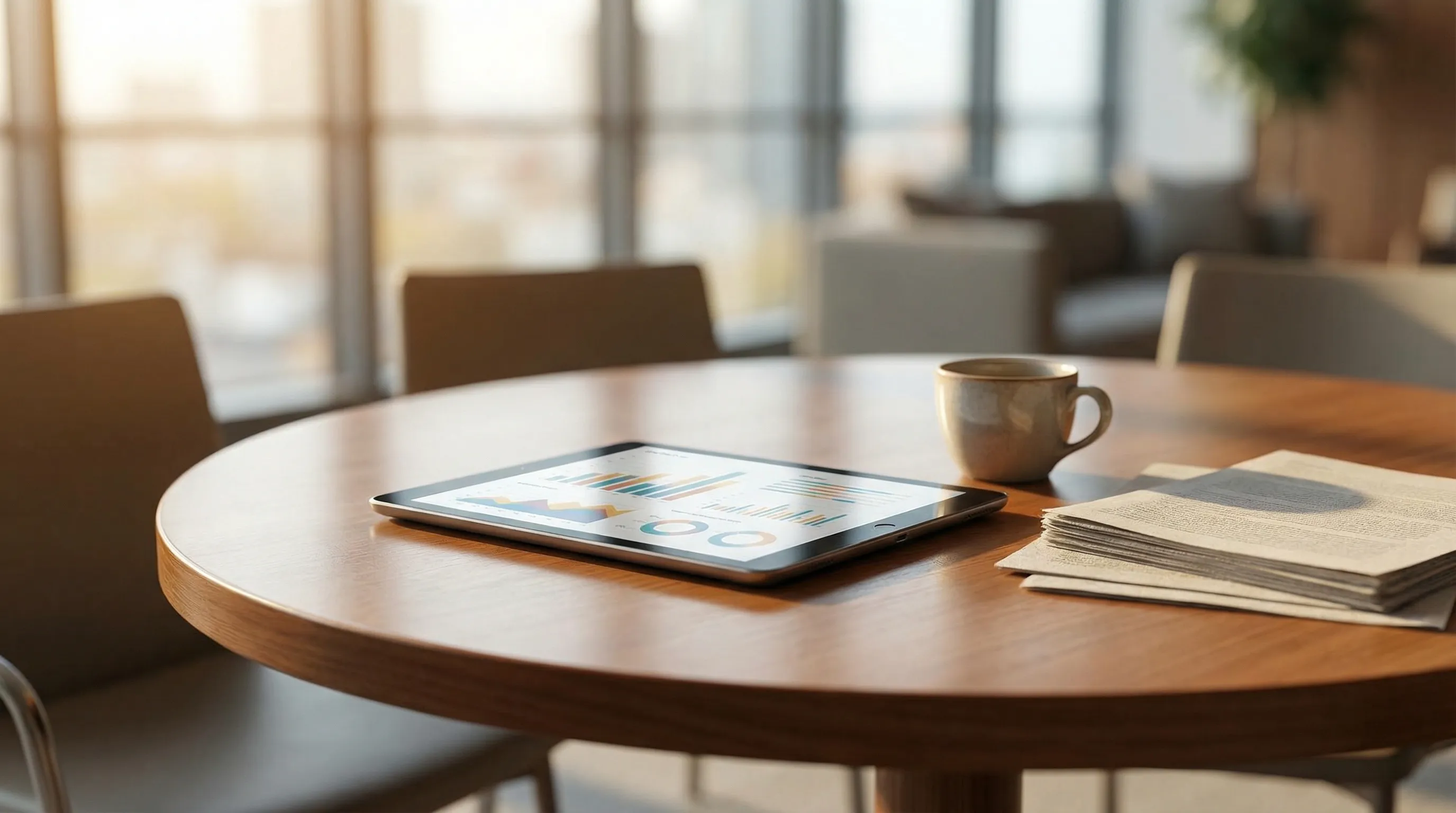 Modern financial advisory office in Fargo, ND with advisor presenting retirement projections to a professional couple