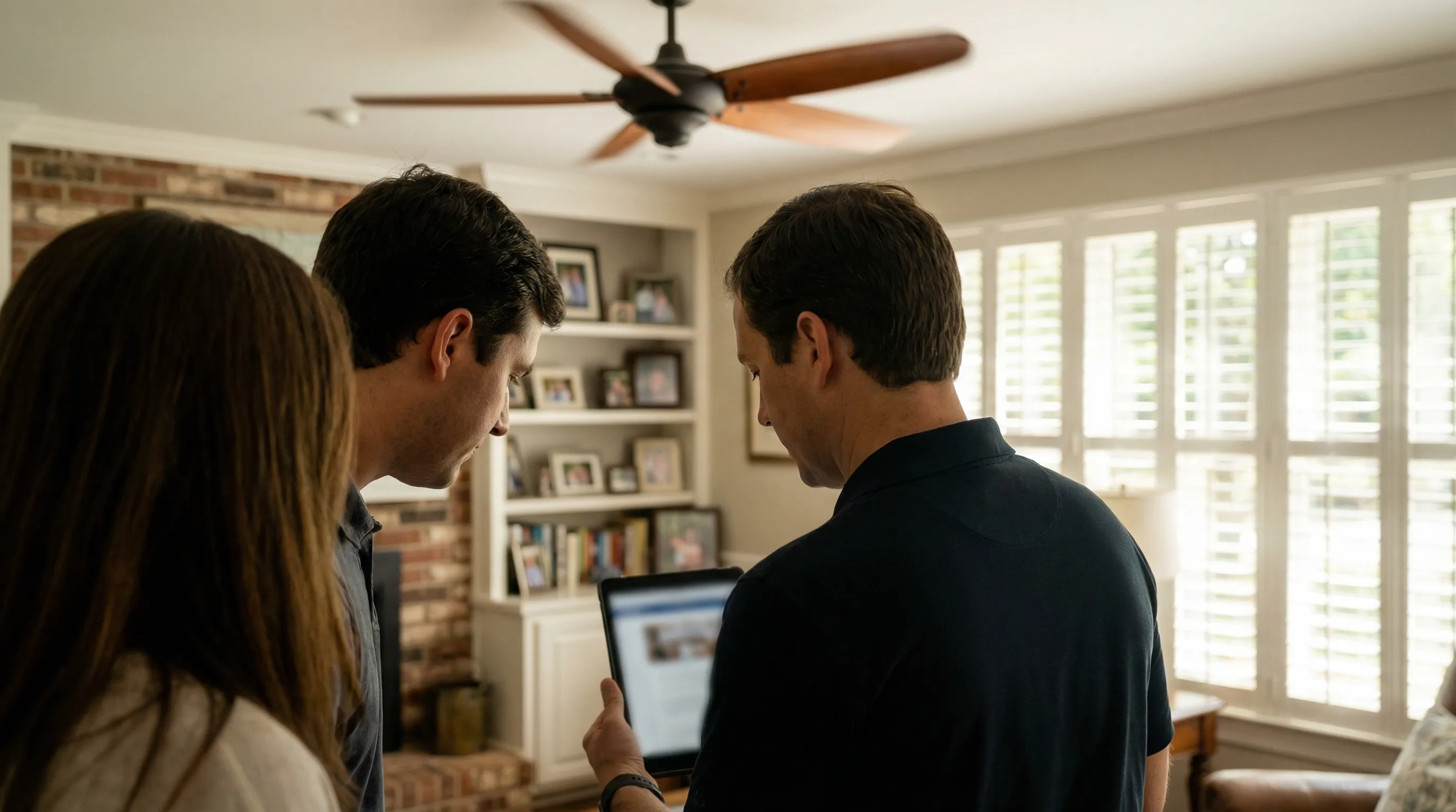 Professional HVAC technician inspecting heat pump system at residential home in Athens, GA